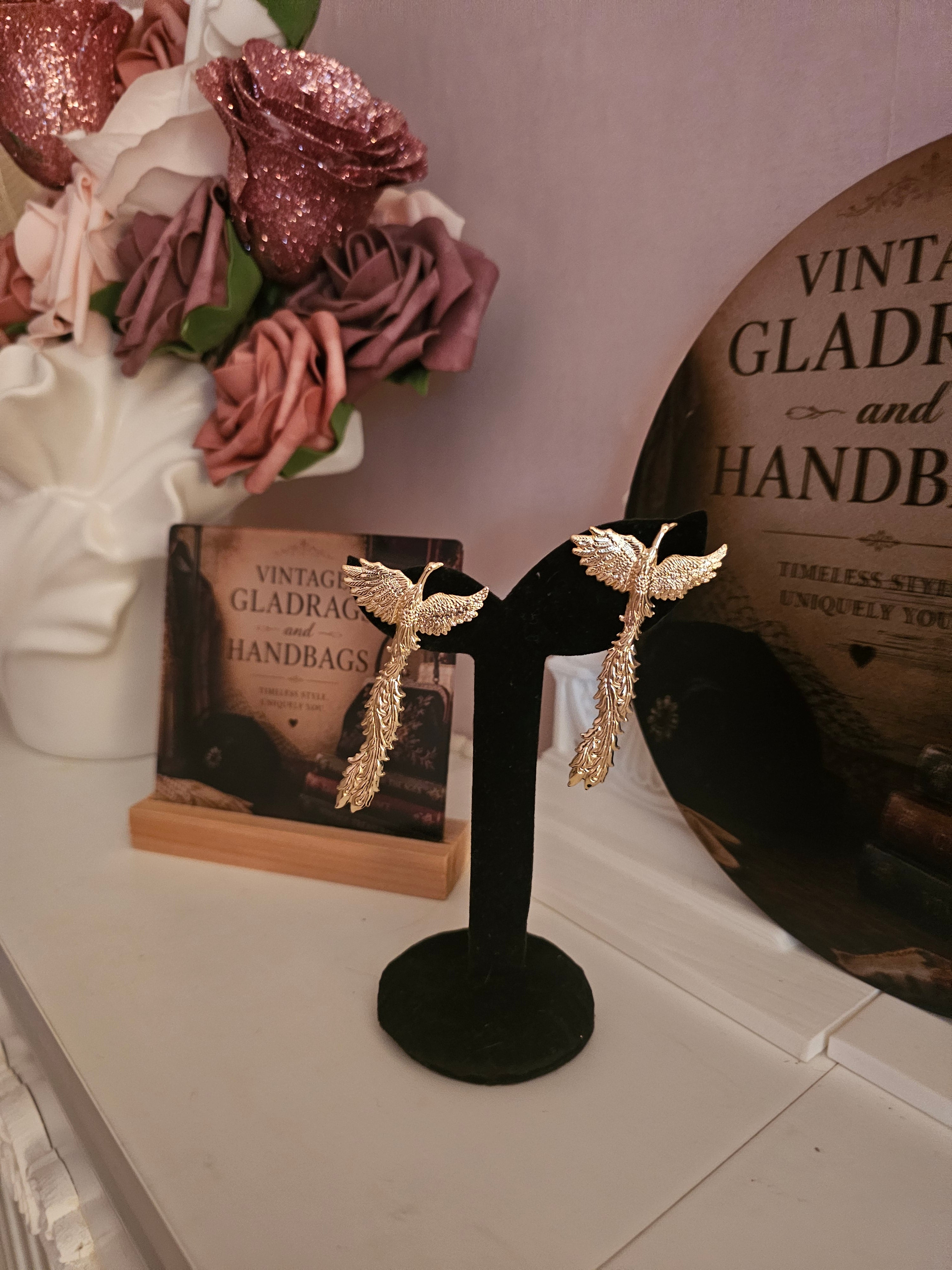 Ladies Gold Exotic Bird Earrings