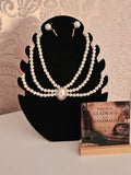 Ladies 3 String Pearl choker with Pearl Ball Earrings