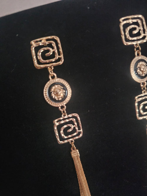 Ladies 2 pair versace design long drop gold & black earrings £15 each