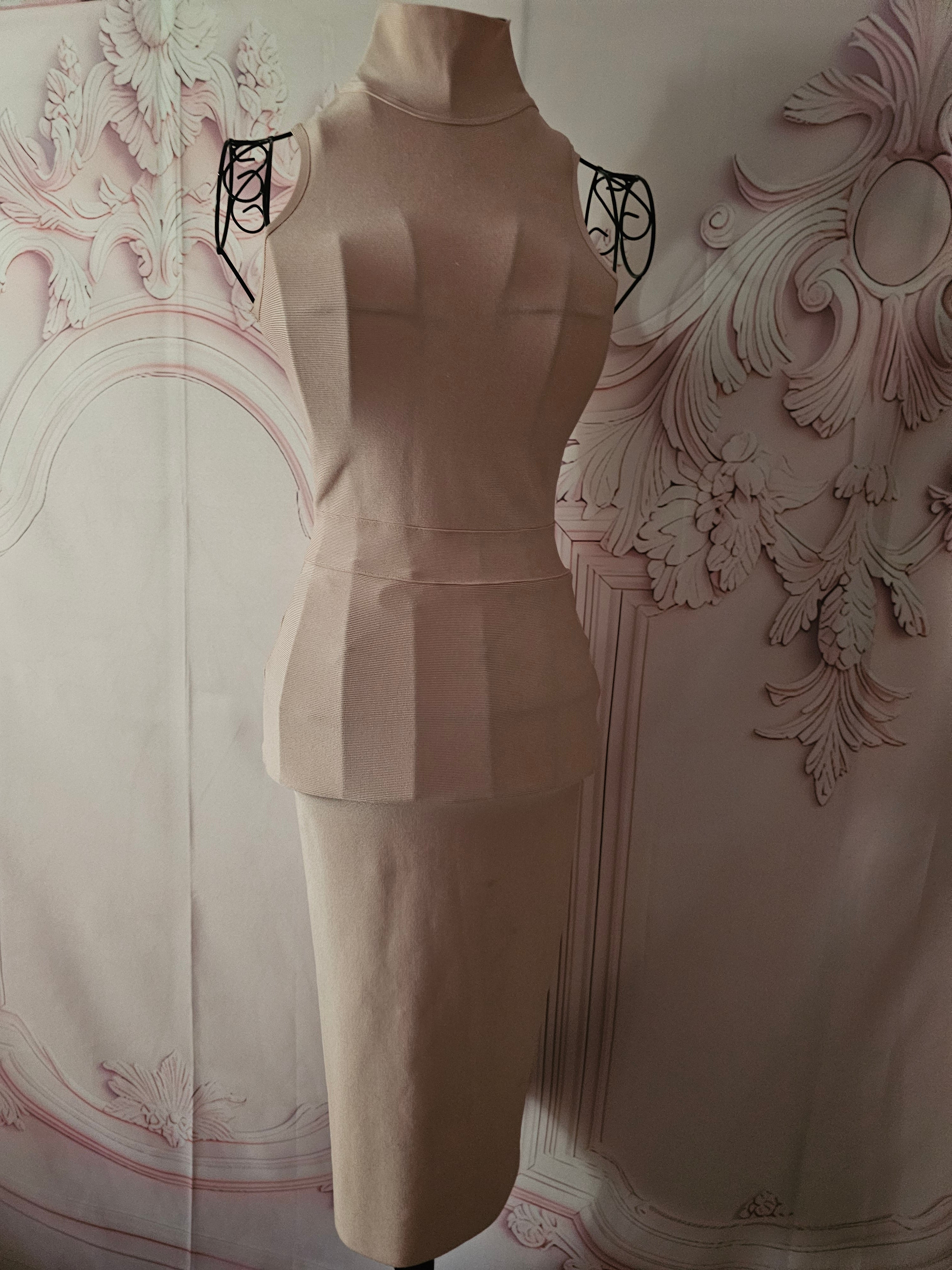 Ladies Dusky Pink Ling Turtleneck Bodycon Fitted Dress