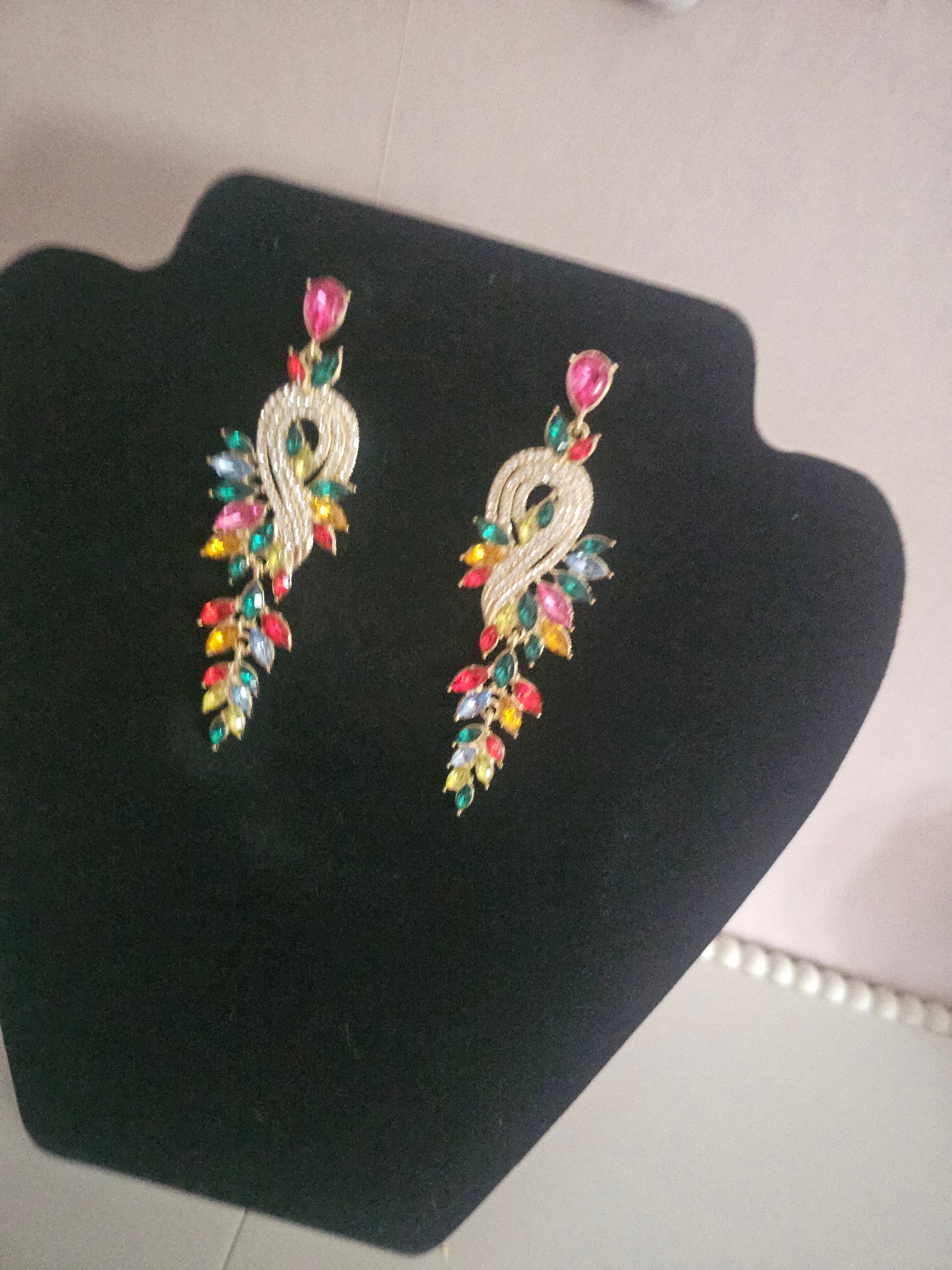Ladies multi coloured gemstone diamonte dress earrings