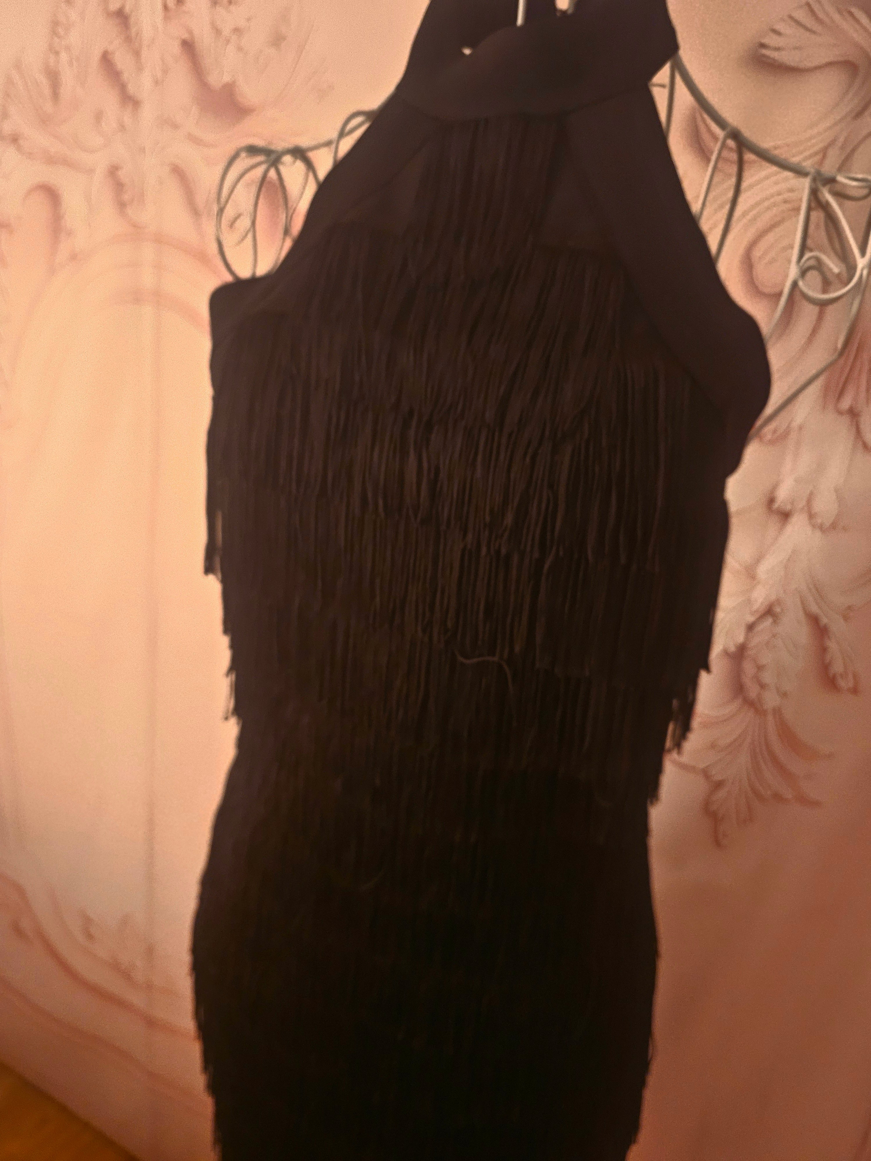 Ladies warehouse fully fringed halterneck cocktail dress