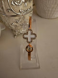 Ladies Rose Gold & White Cross Design Solid Bangle