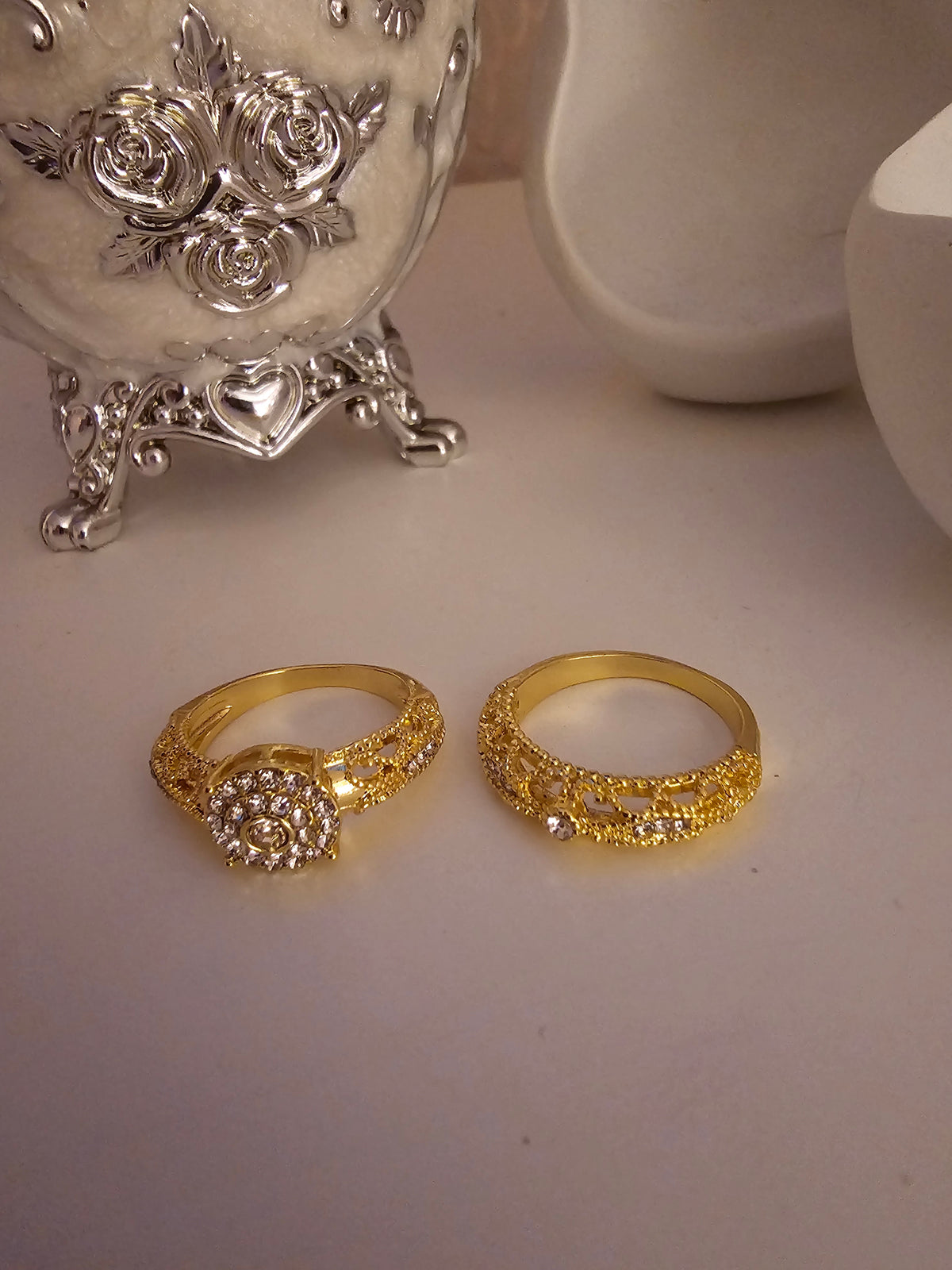 Ladies Yellow Gold Set of 2 Dress Rings