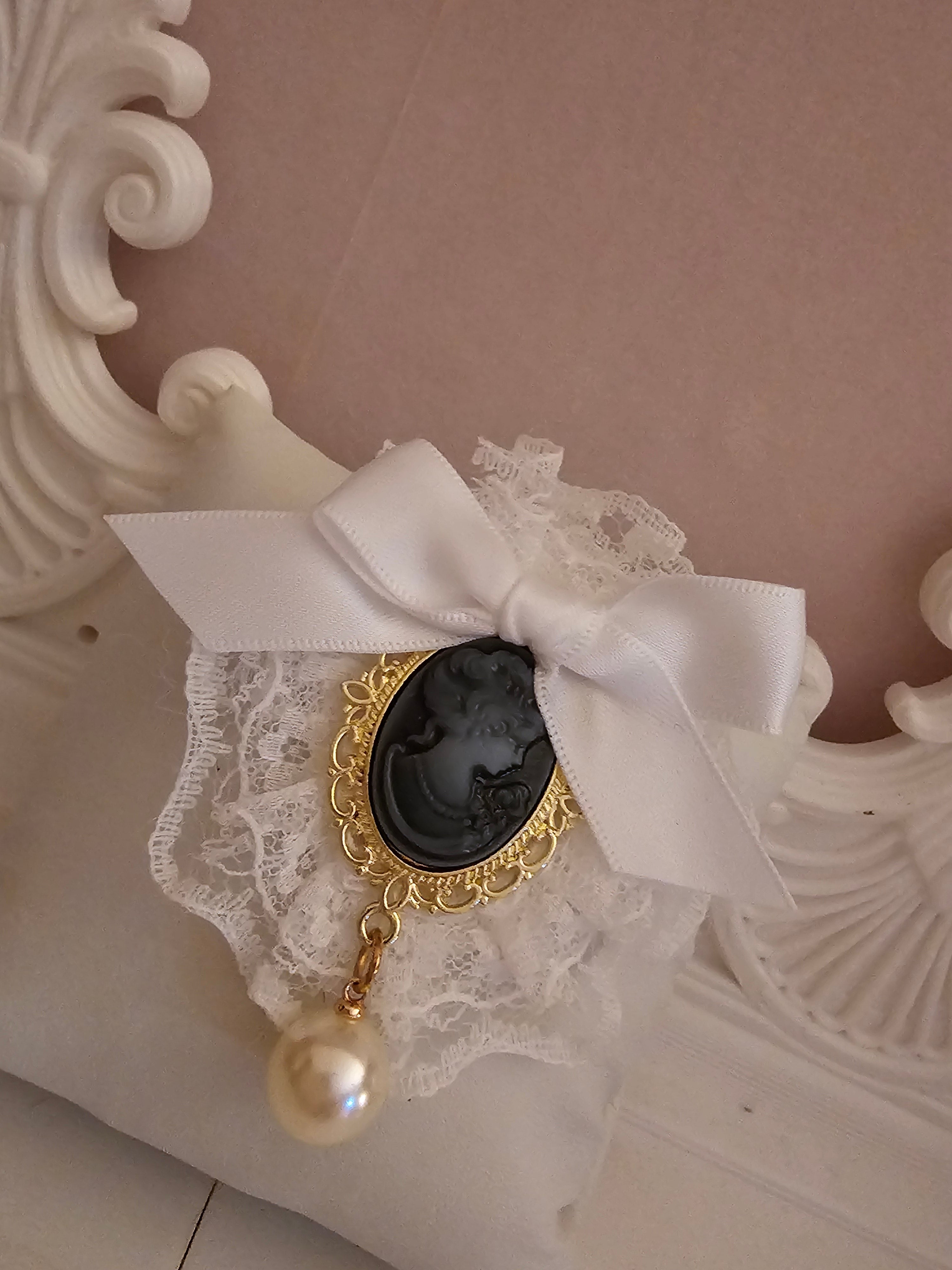 Ladies white Frilled Elegant Camero  Brooch
