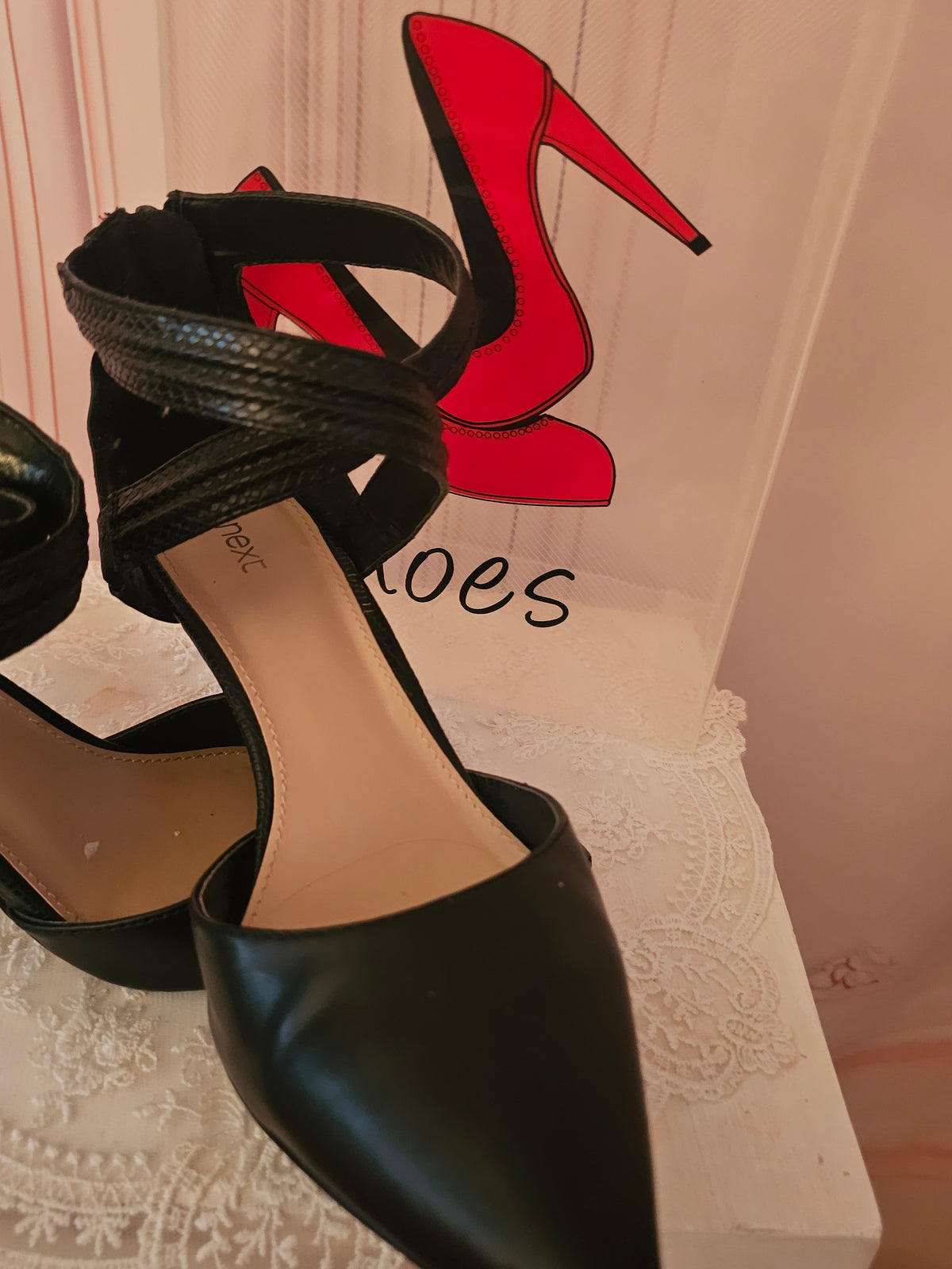 Ladies black leather Next Cross Over Heels