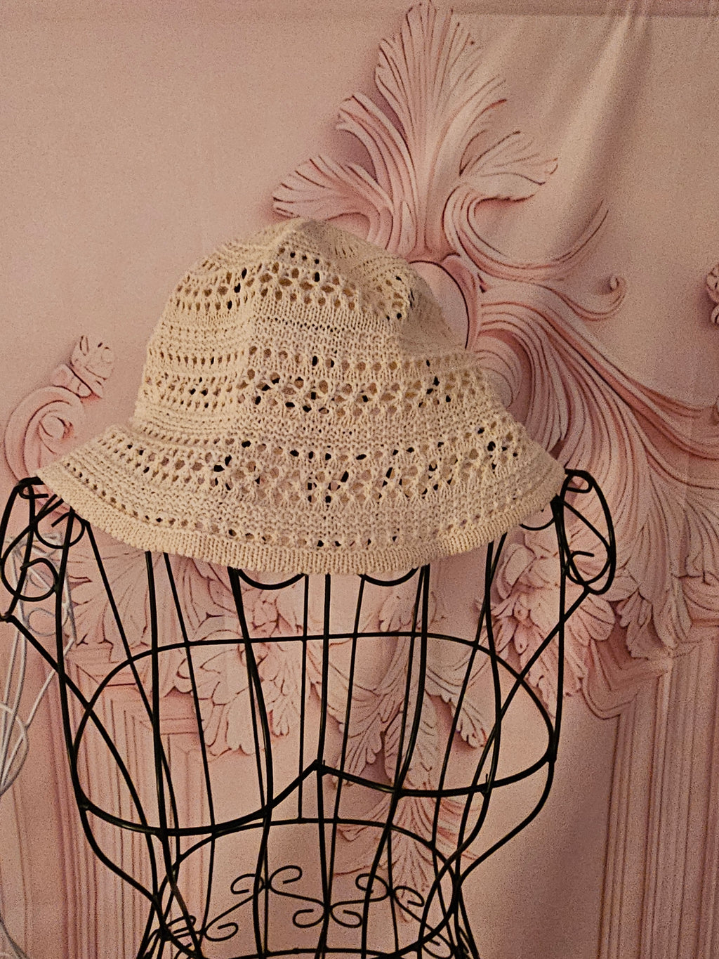 Ladies Cream Crochet Canvas Hat