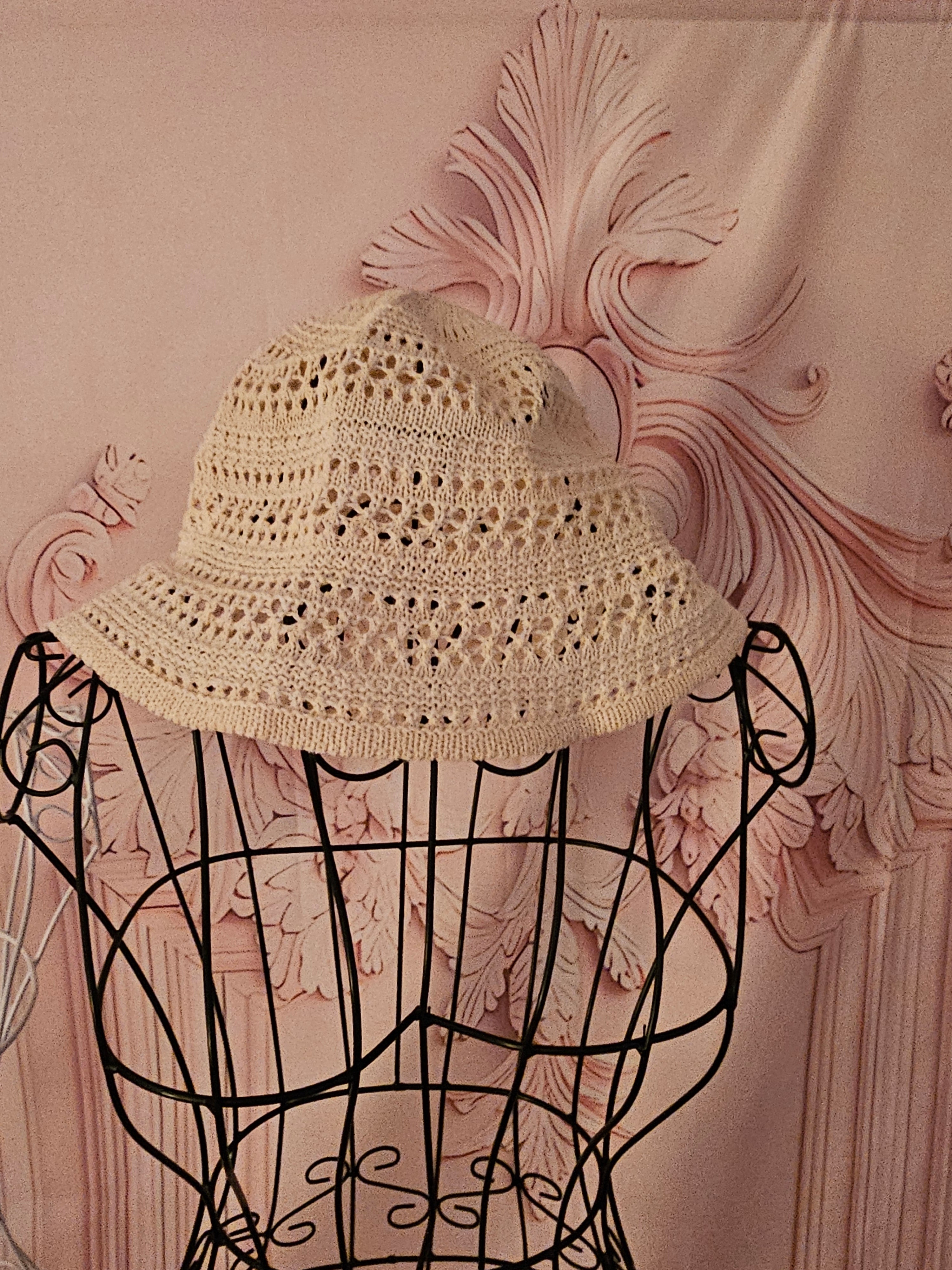 Ladies Cream Crochet Canvas Hat