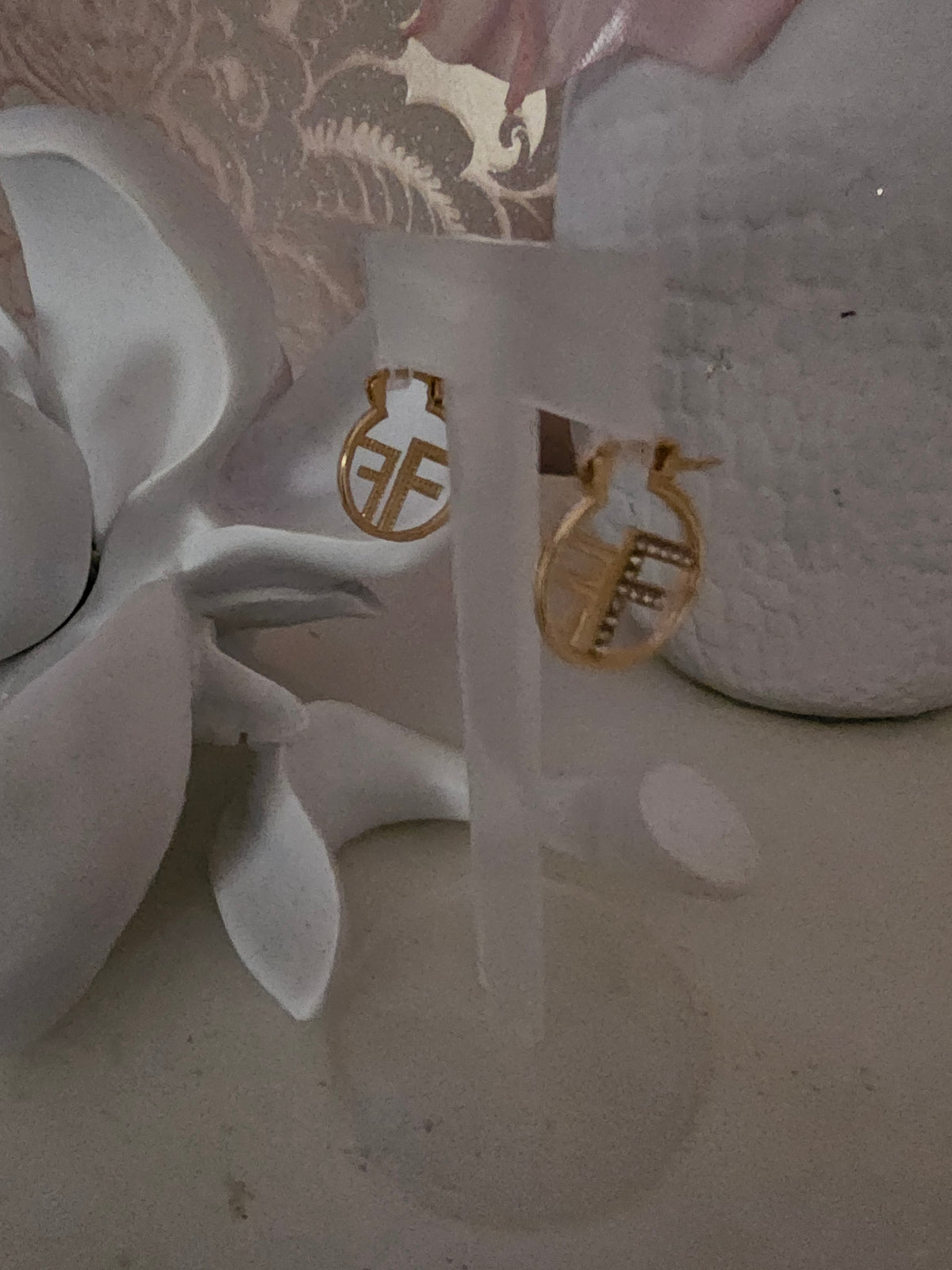 Ladies Gold & Diamonte Fendi Style Design Earrings