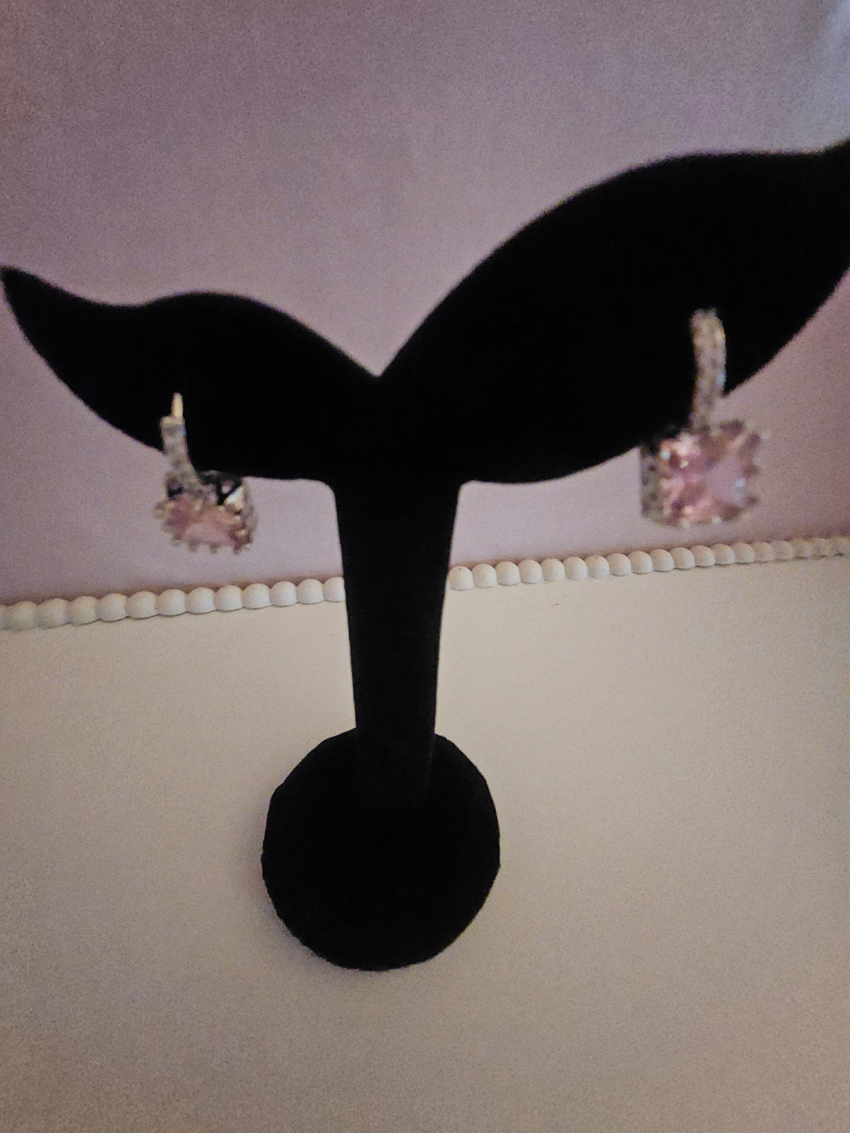 Ladies Pink cubic zicrone square drop earrings