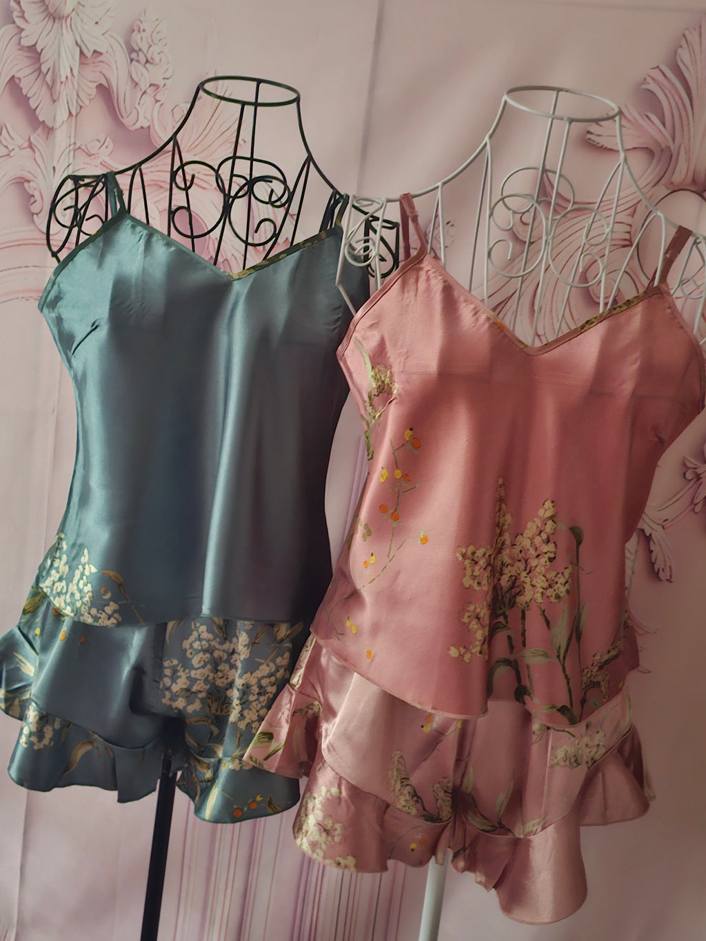 Ladies Satin Cami Sets 1 x Teal 1 x Pink