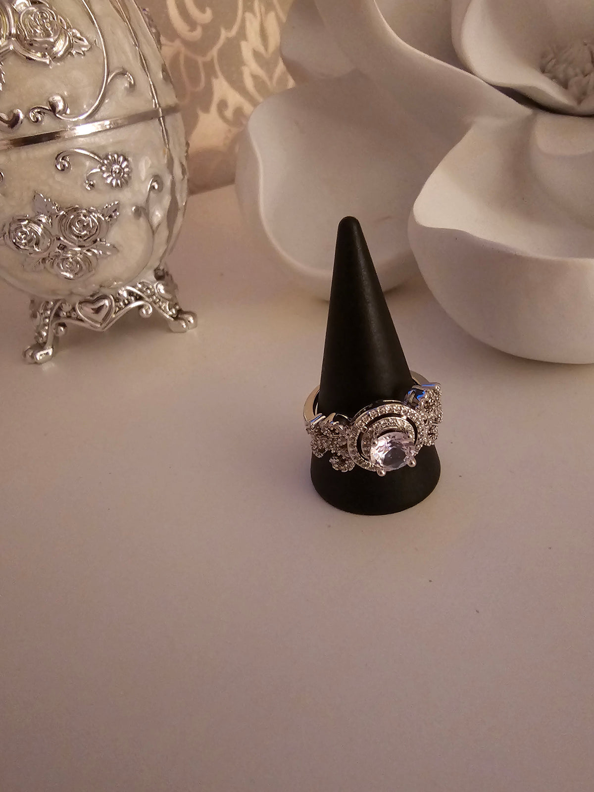 Ladies Silver with Diamond Centre Piece Dress Ring