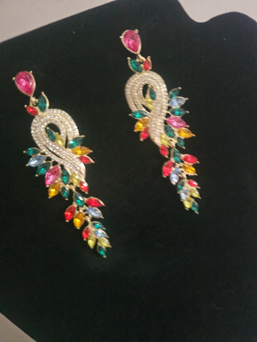 Ladies multi coloured gemstone diamonte dress earrings