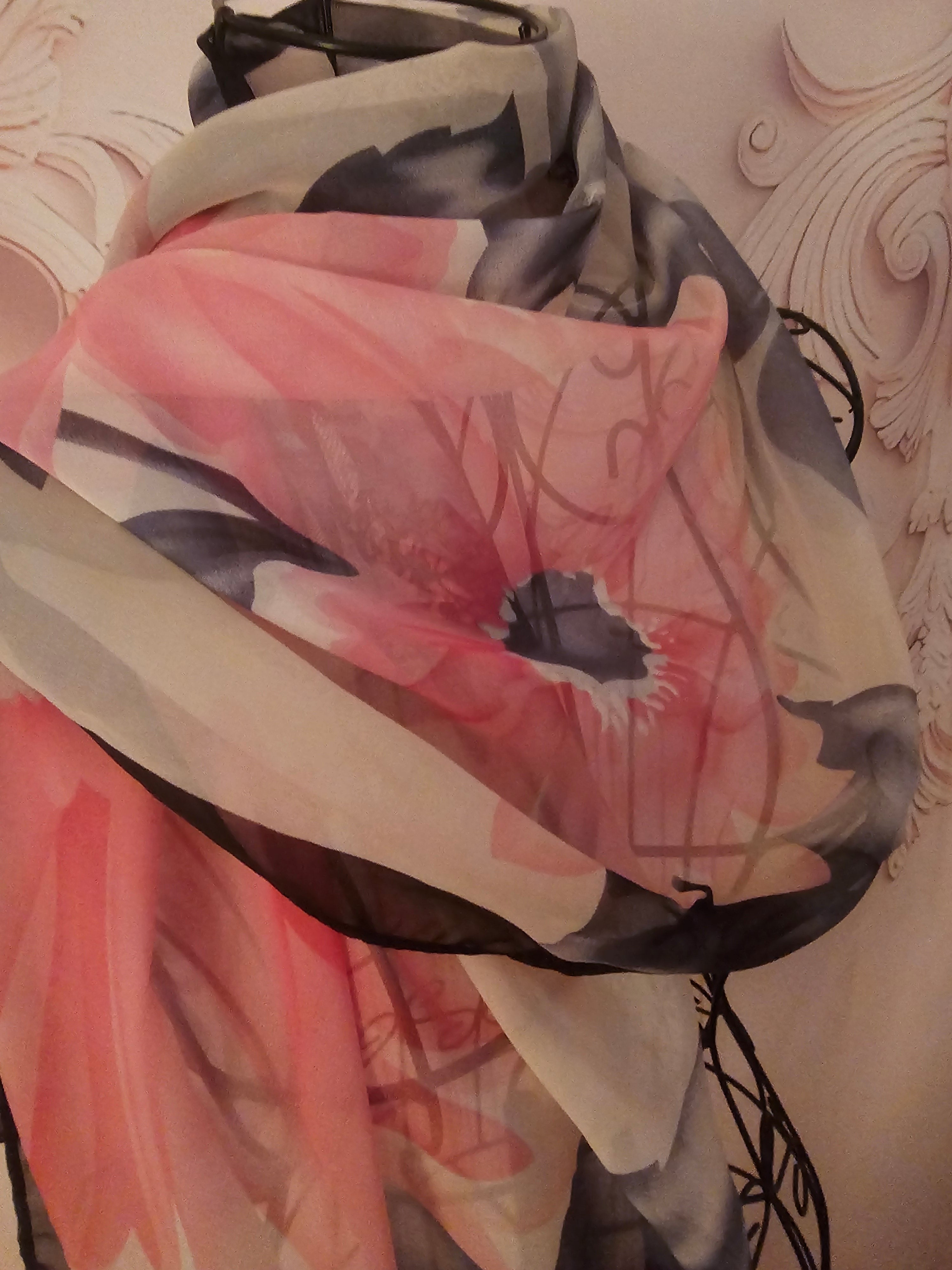 Ladies Pink, Black & White floral Design Silk Blend Neck/Head Scarf