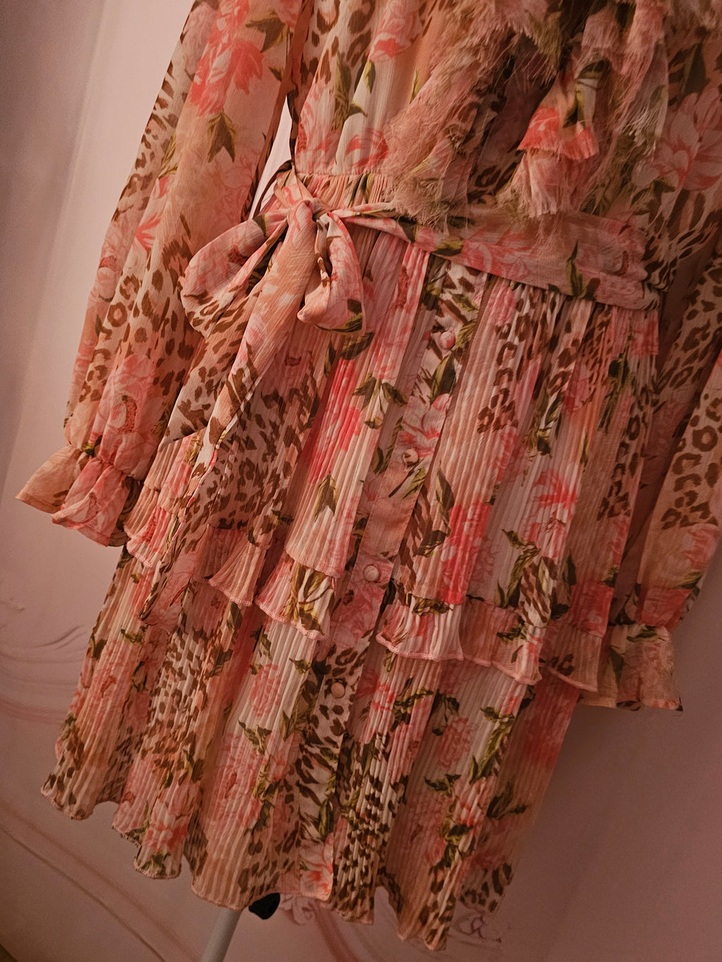 River Island Peach Floral Ra Ra Dress with Detachable Belt — Size 12
