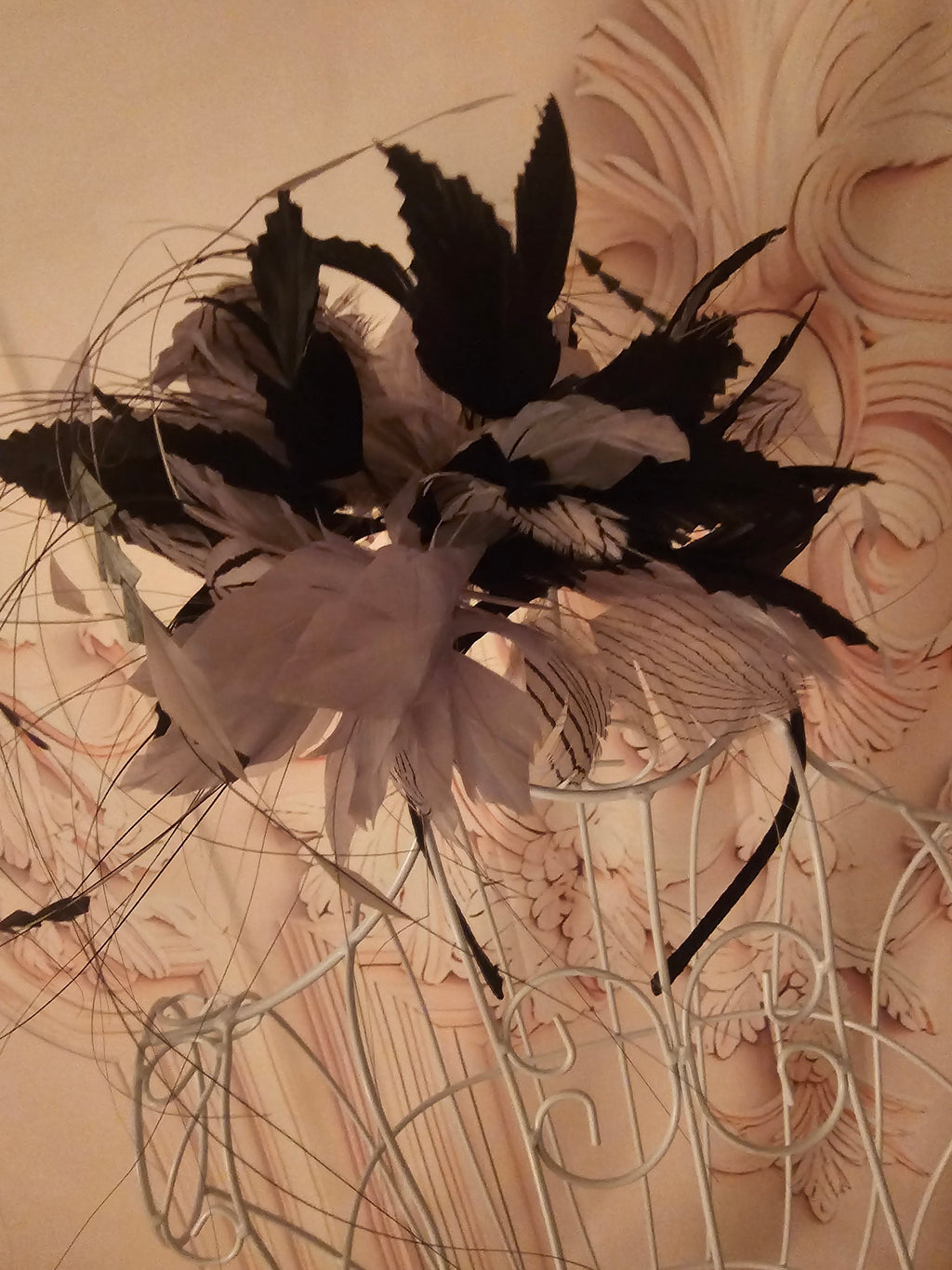 Black & Grey Feather Headband Fascinator — Dramatic & Elegant