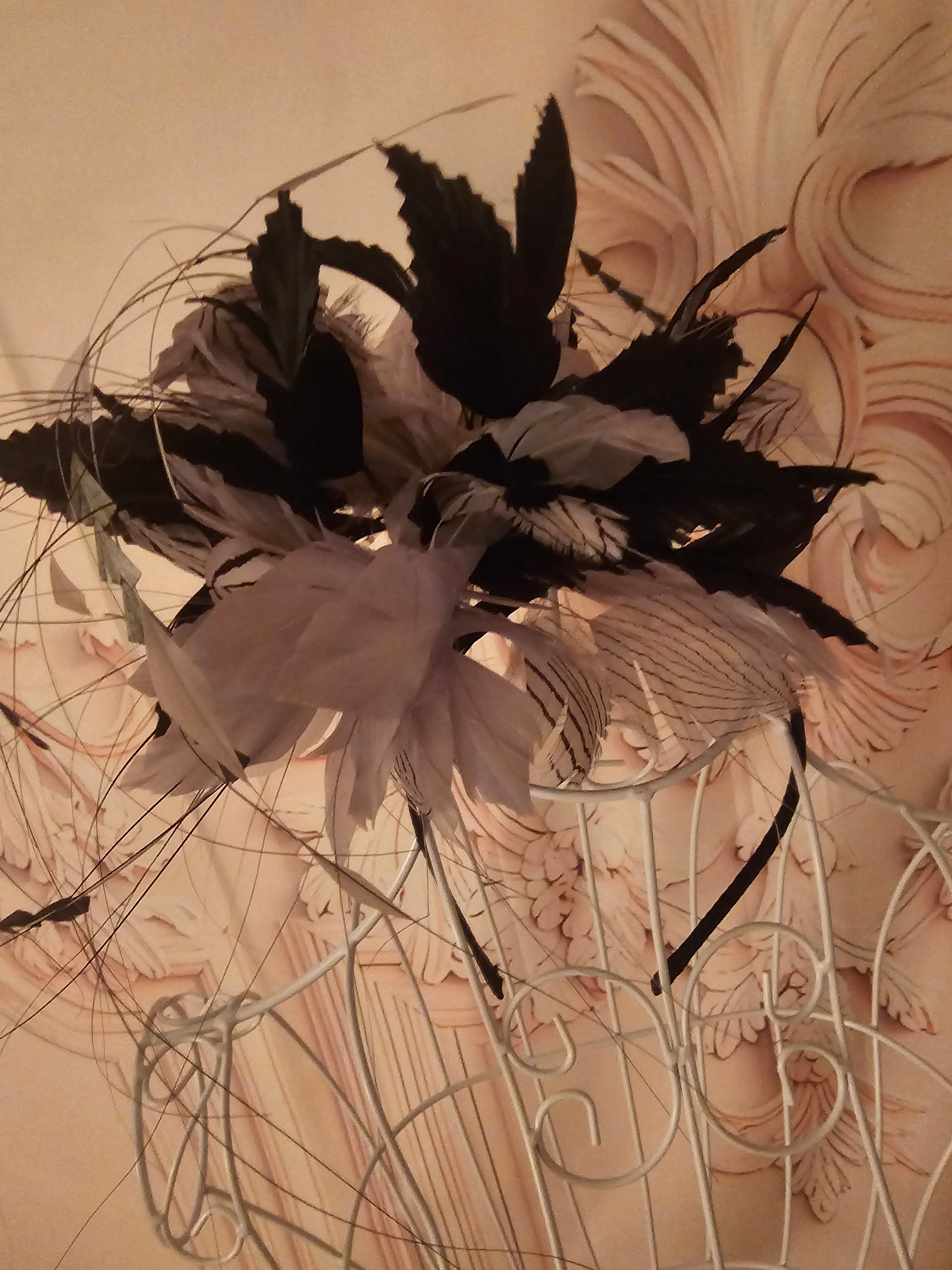 Black & Grey Feather Headband Fascinator — Dramatic & Elegant
