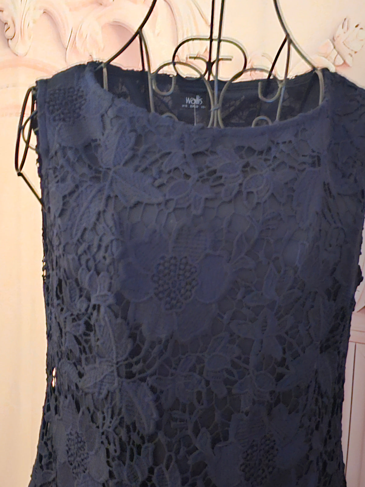 Ladies Navy Blue Wallis Lacy Evening Dress