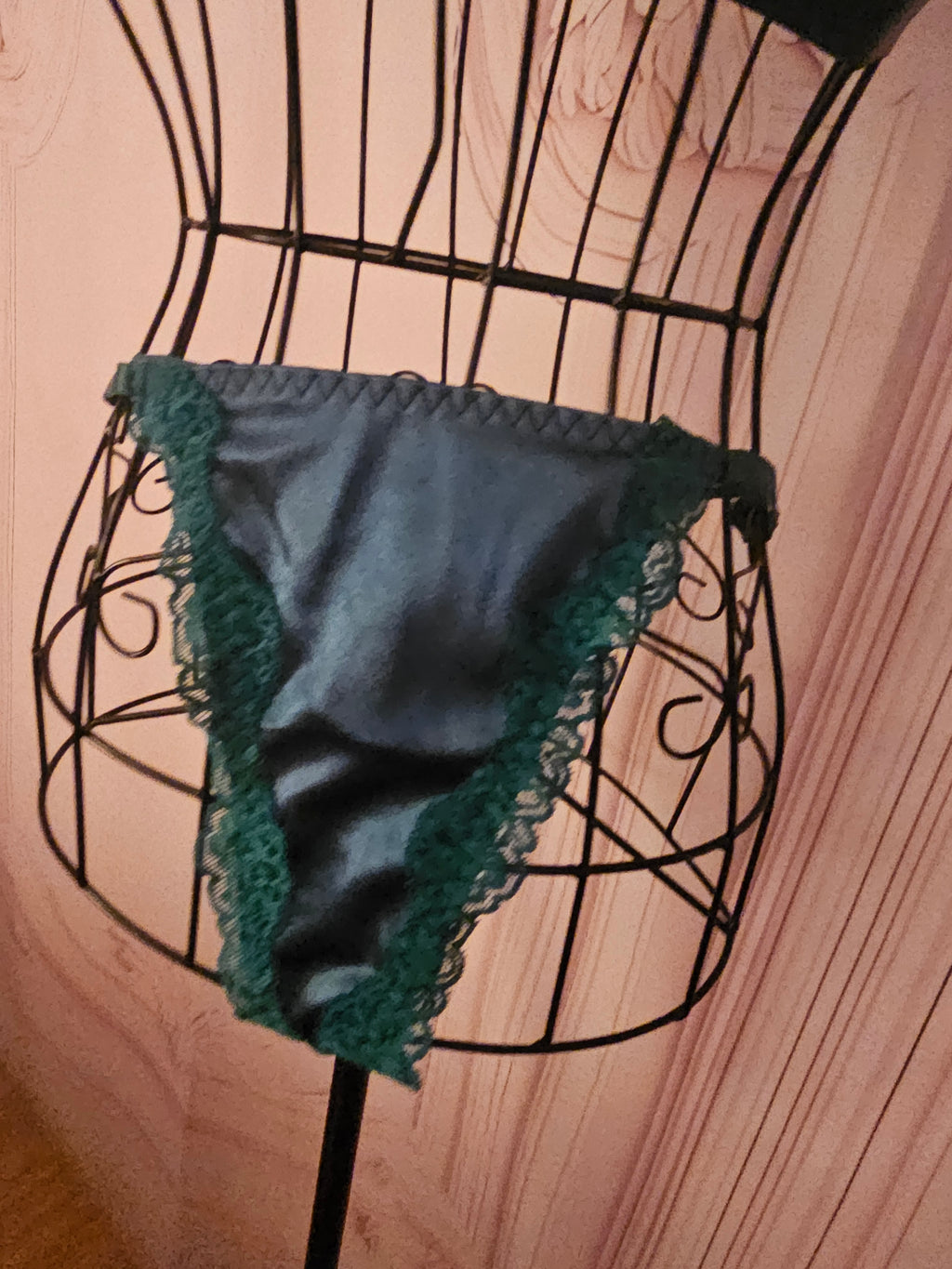 Ladies Bottle Green Satin Underwear Set