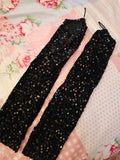 Ladies Long Sequenced Fingerless Evening Gloves