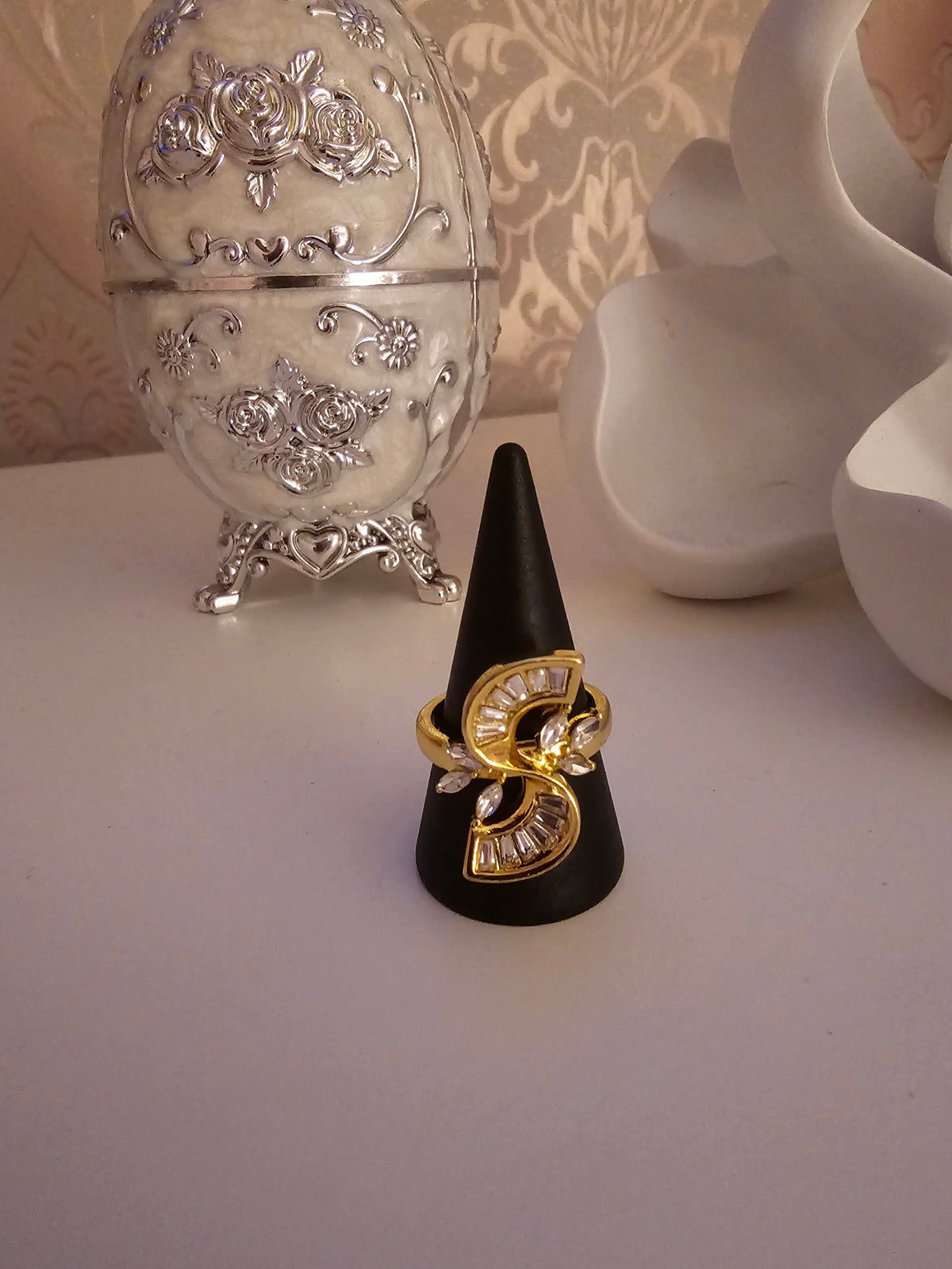 Ladies Yellow Gold with Diamond Swirl Design Dress Ring