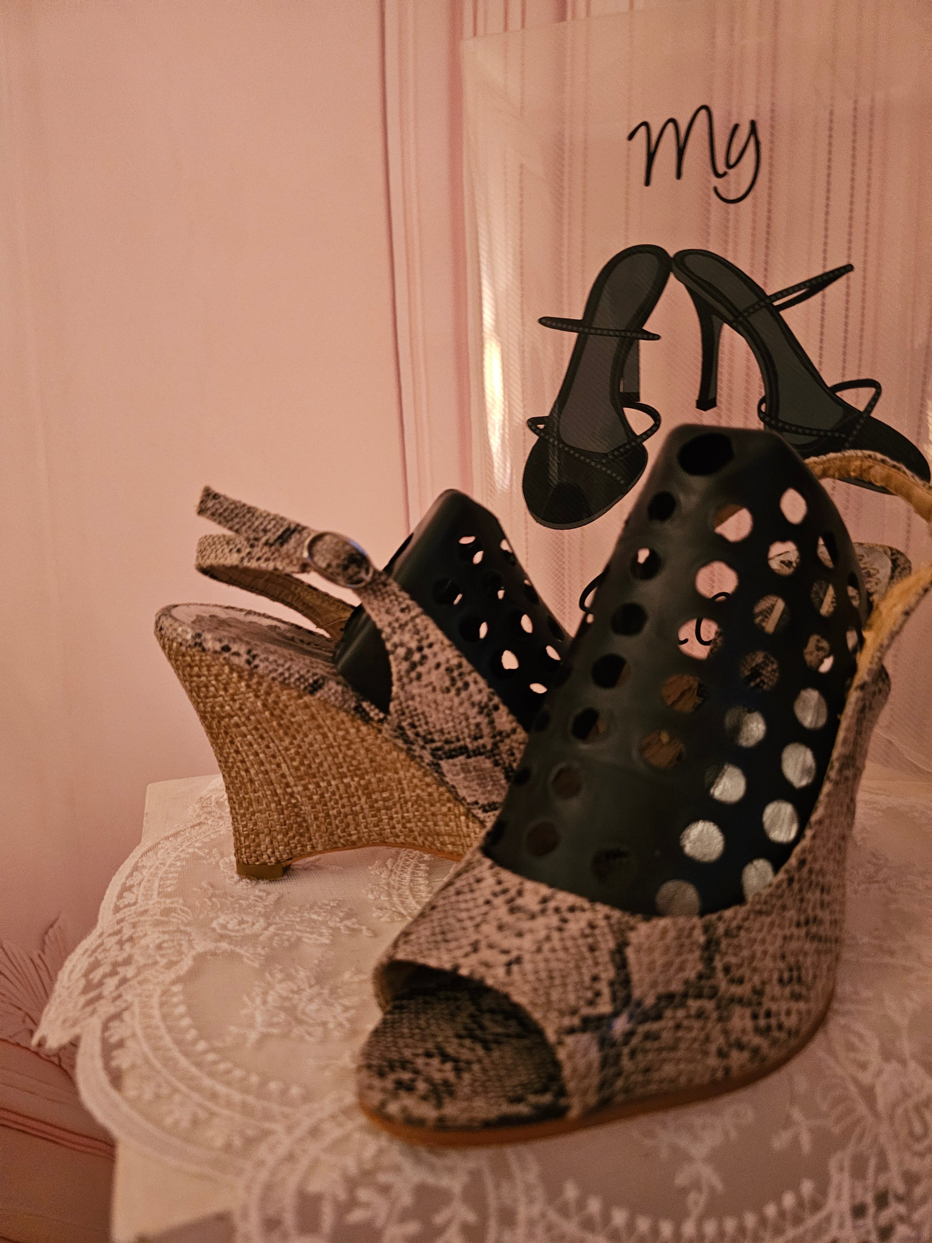 Ladies Snakeskin Peep Toe Slingback Wedges