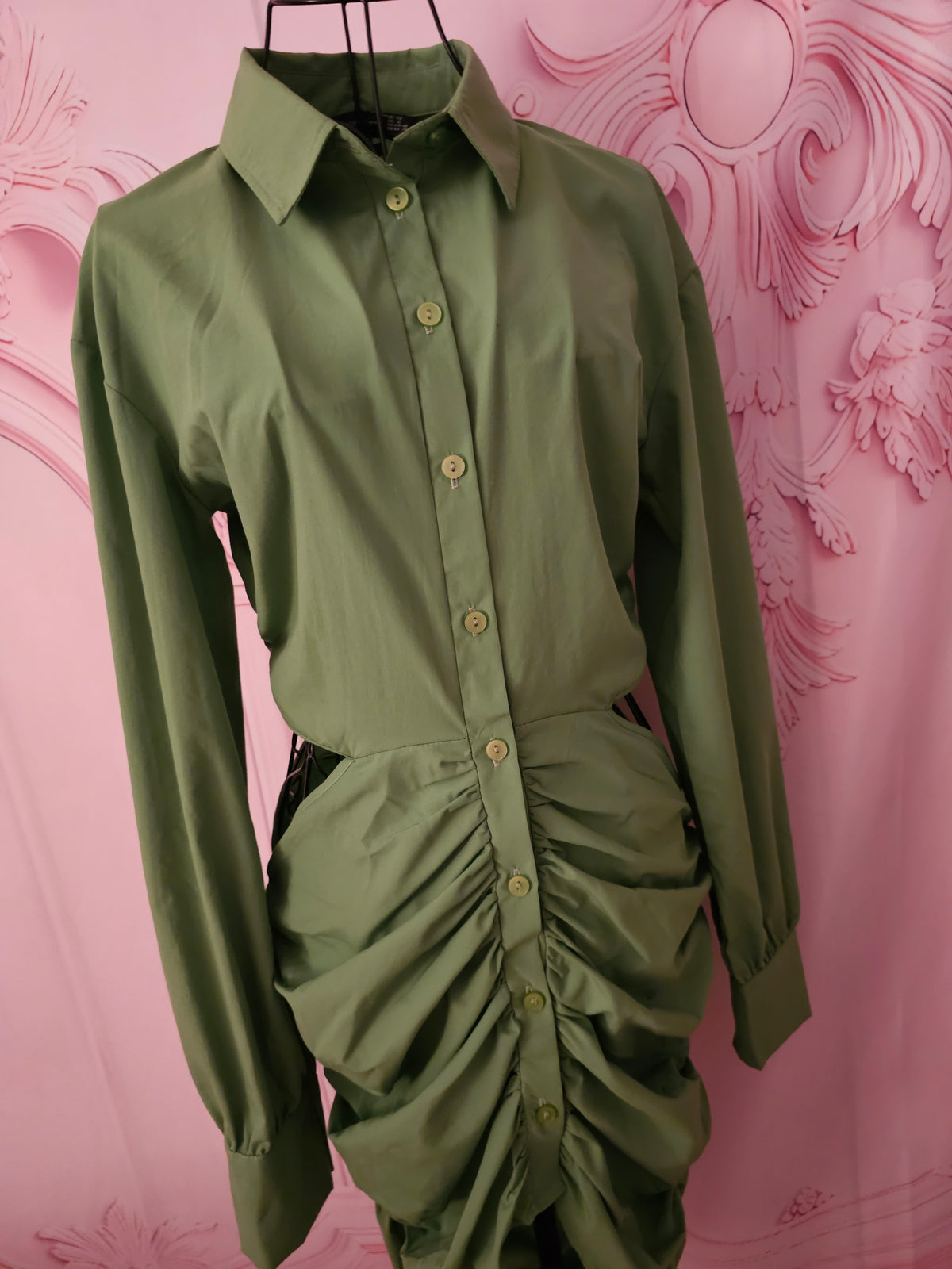Ladies Green Pretty Little Thing Shirt Dress with Ruffled Sides