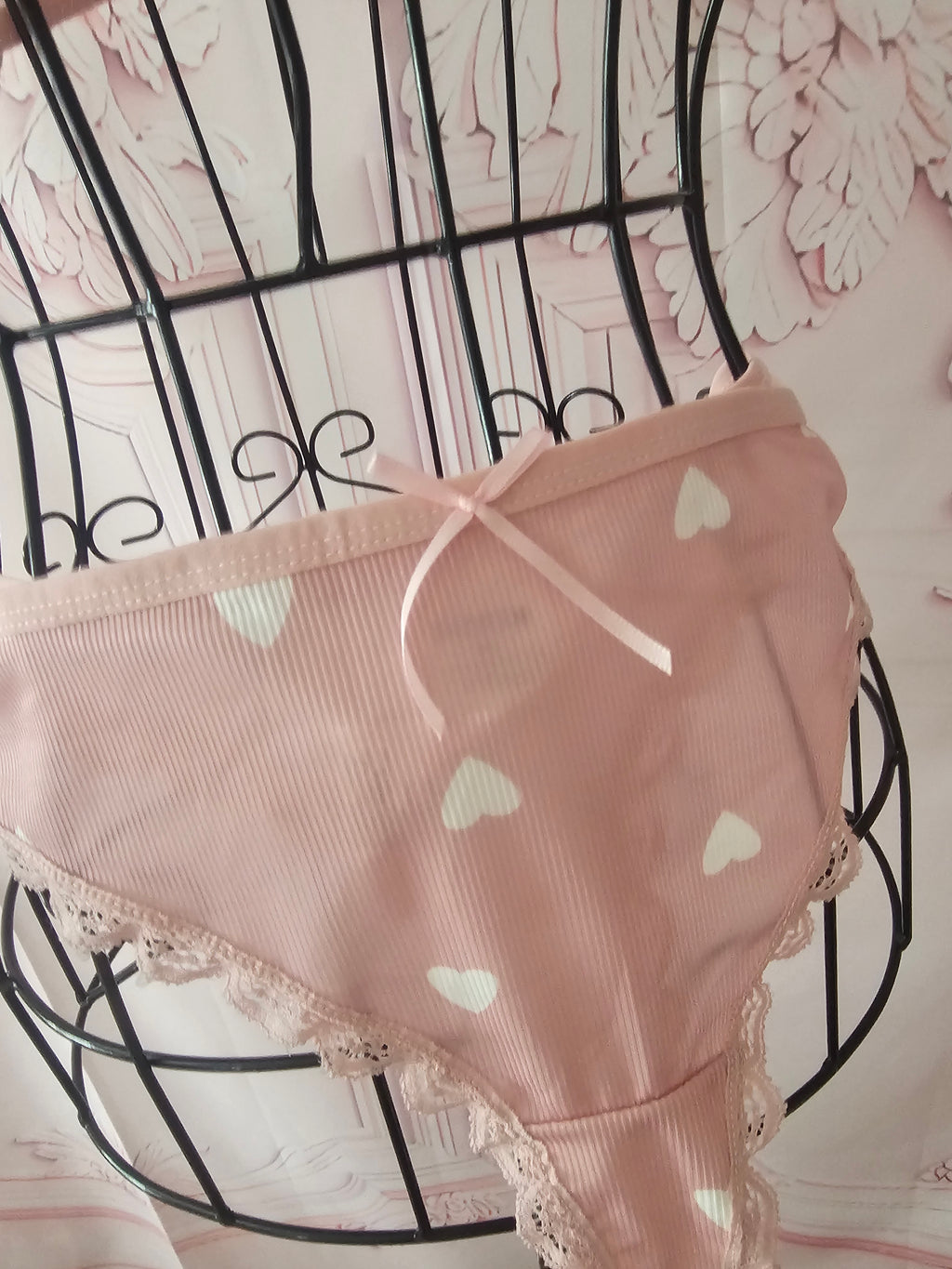 Ladies Pink & White Loveheart Underwear Set