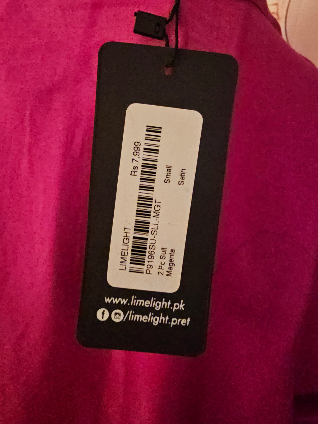 Limelight Cerise Pink Satin Embroidered Dress — 3/4 Sleeve — Size S