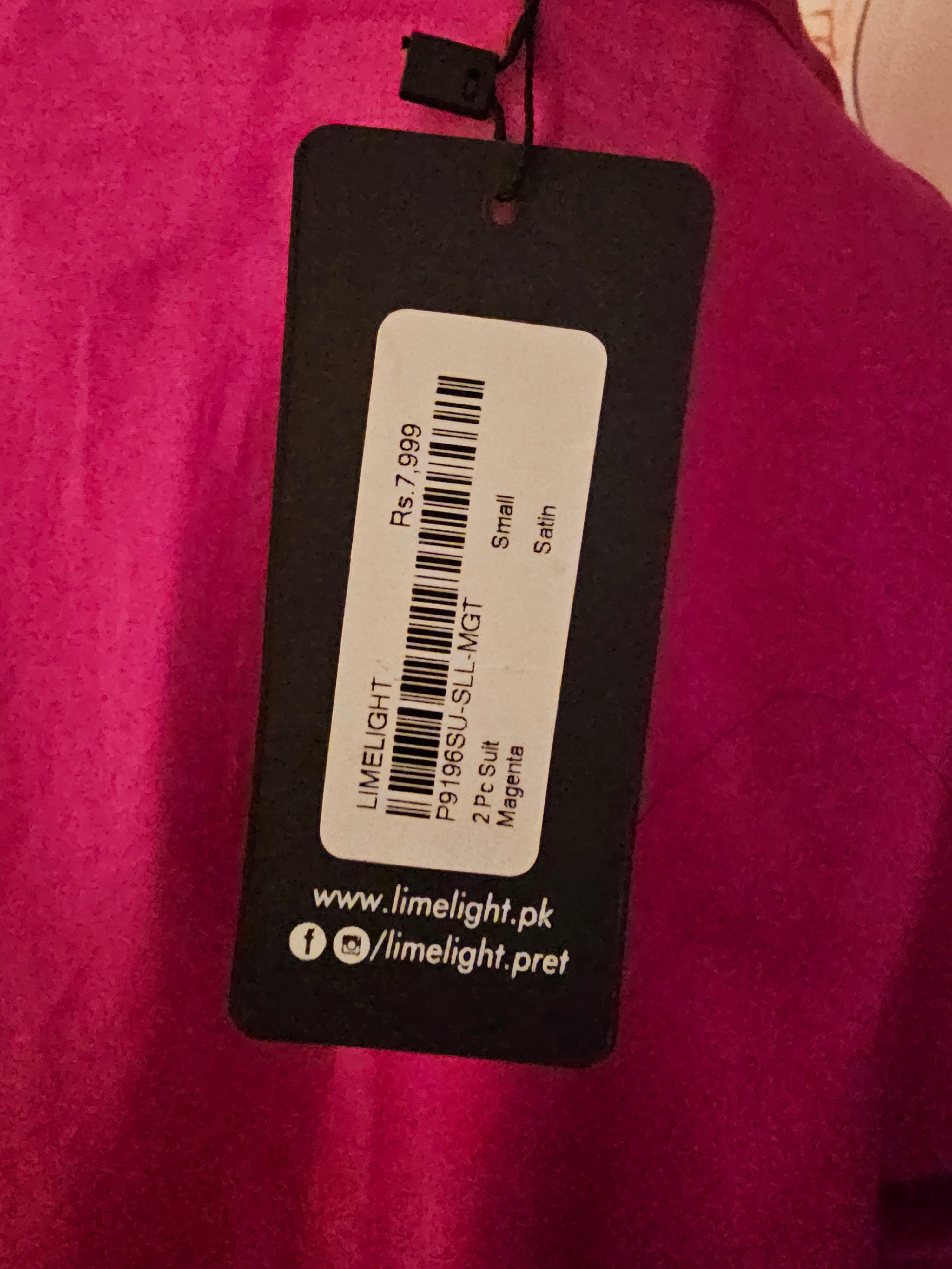Limelight Cerise Pink Satin Embroidered Dress — 3/4 Sleeve — Size S