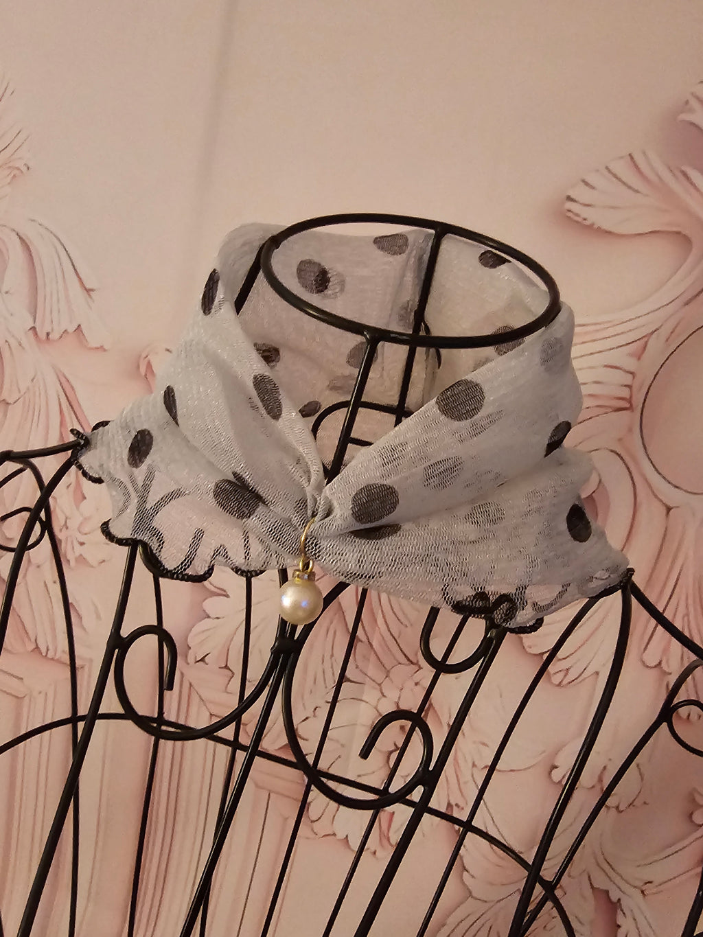 Ladies fancy Black and White Polka Dot Neck Scarf