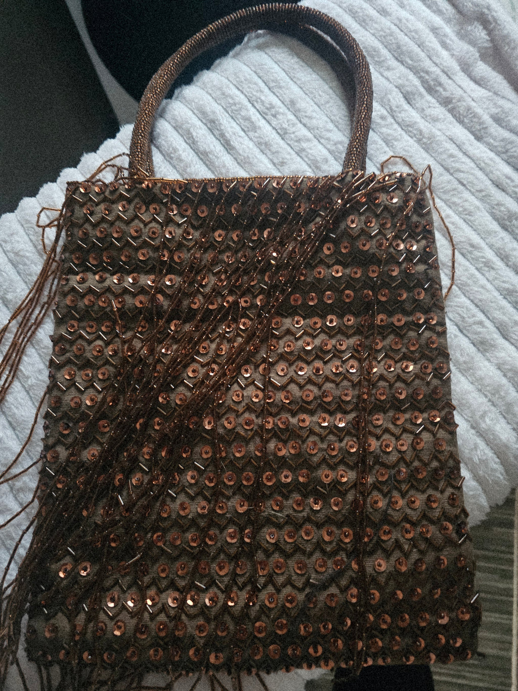 Ladies Bronze sequenced & Fringed evening bag