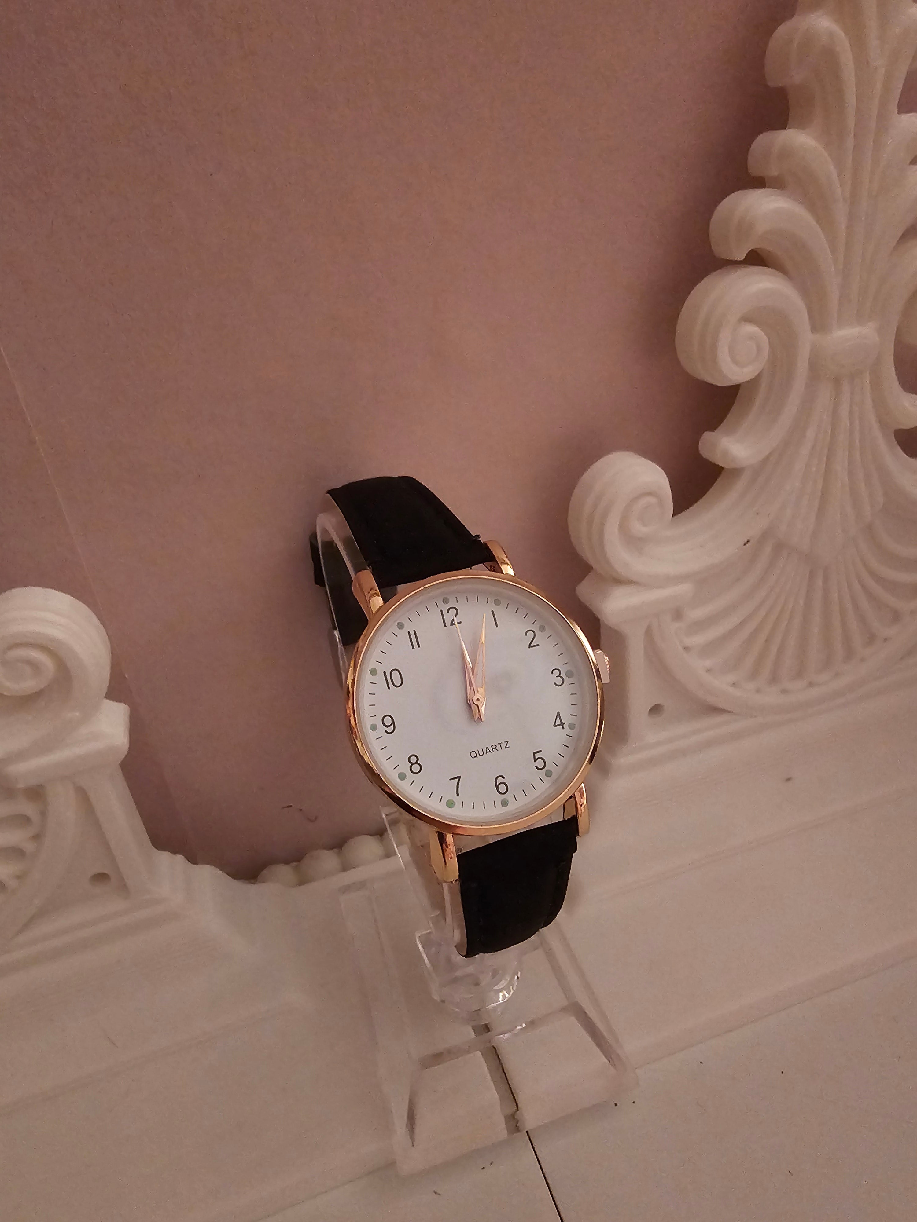 Ladies Black Large Faced Watch