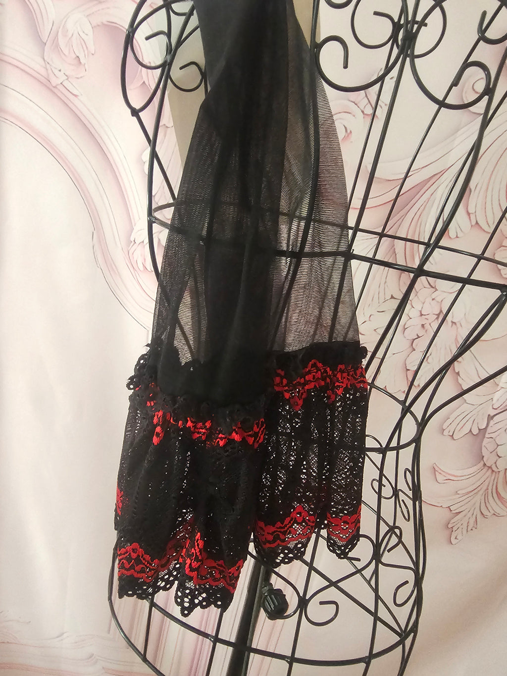 Ladies Red & Black Lacy Underwear  Set with Matching Stockings