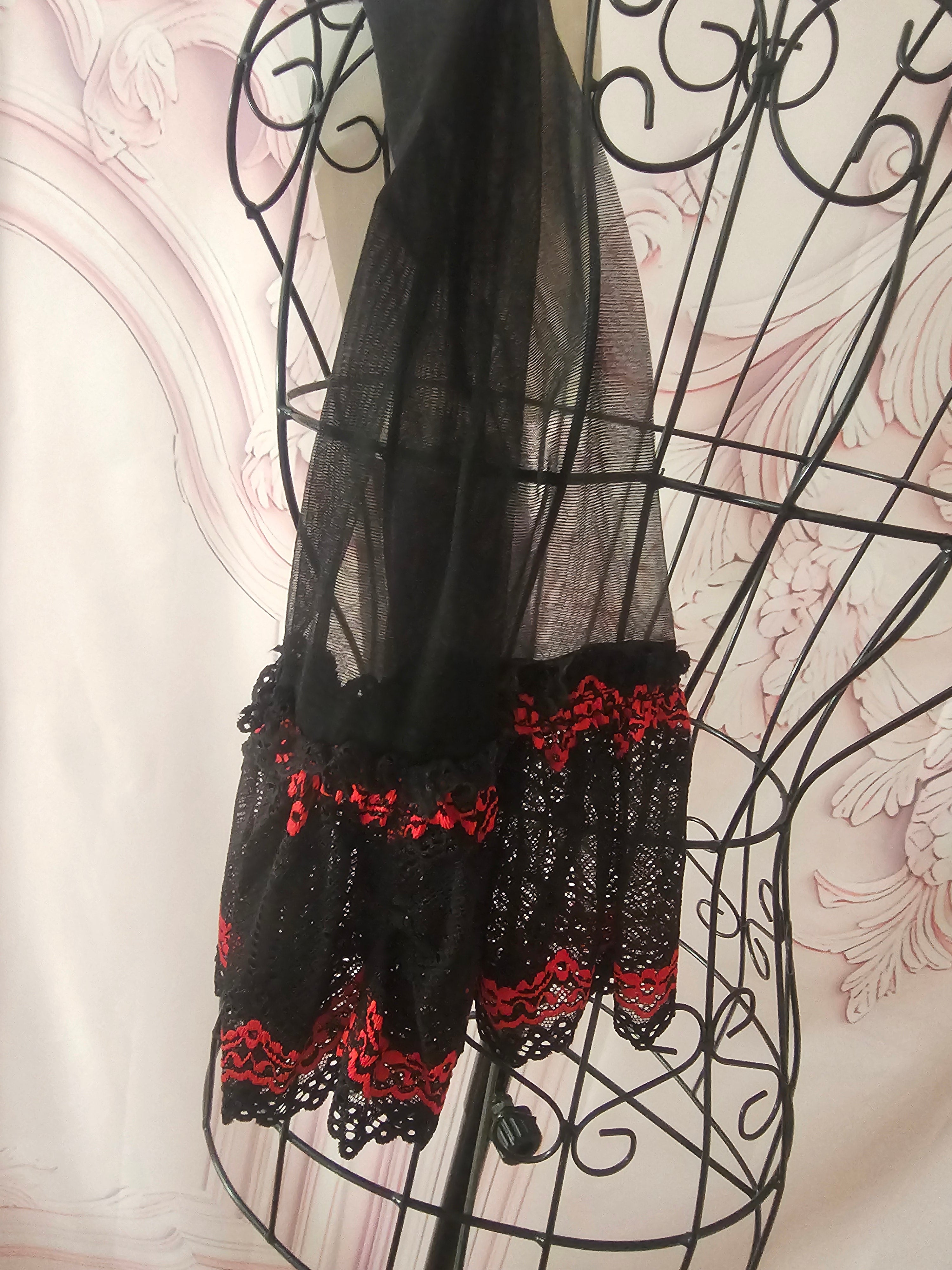 Ladies Red & Black Lacy Underwear  Set with Matching Stockings