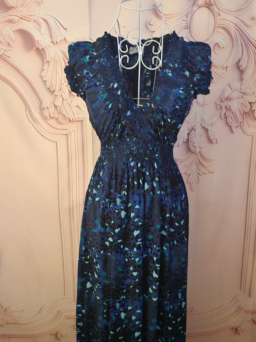 Ladies Apricot Navy Blue Long Maxi Dress