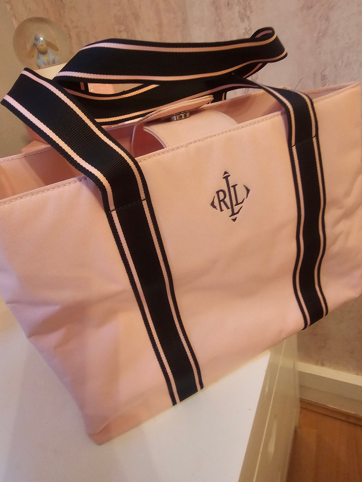 Ladies Ralph Lauren Navy Blue& Baby Pink Tote Bag