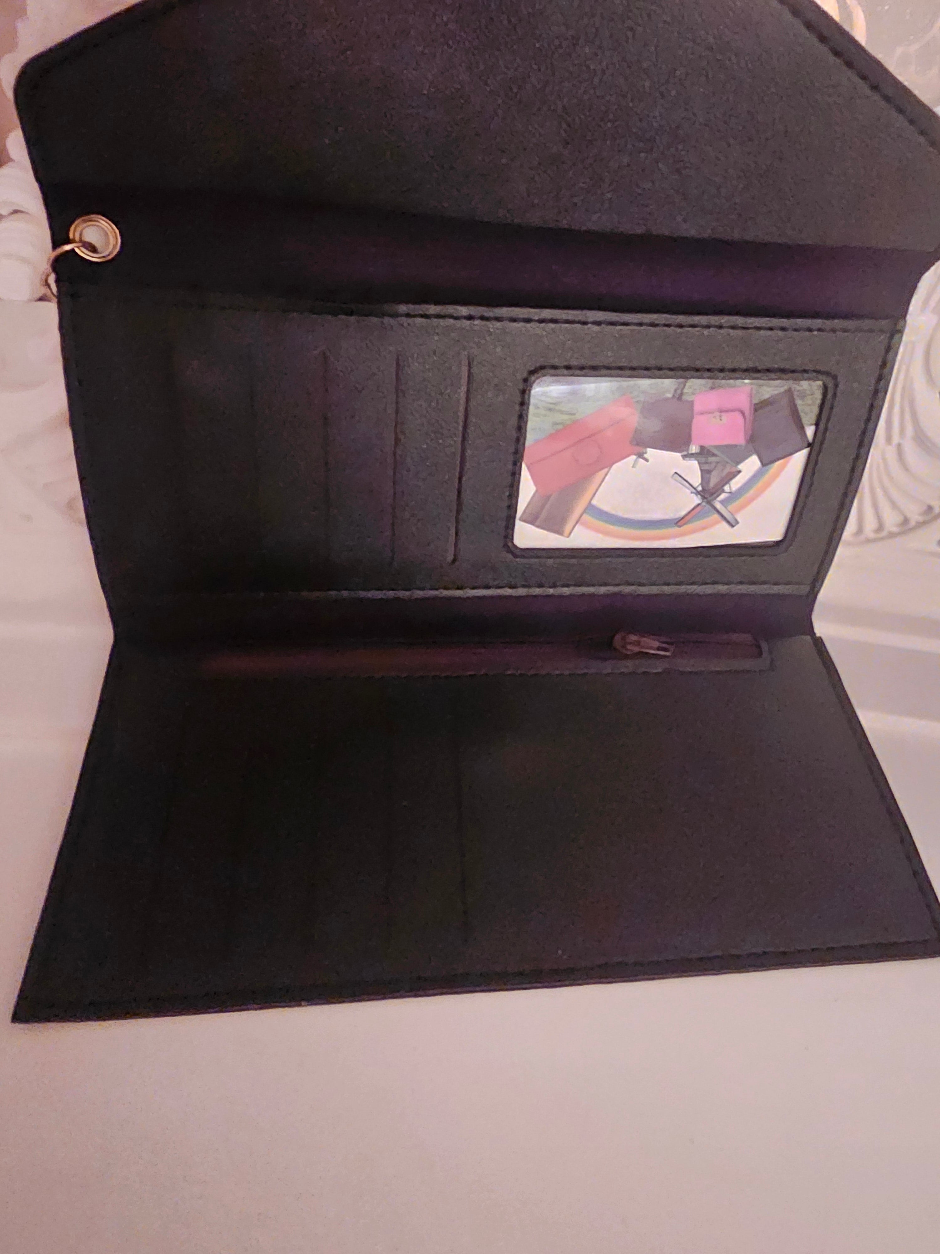 Ladies Black Large Purse with Gold heart & Tassel Detail