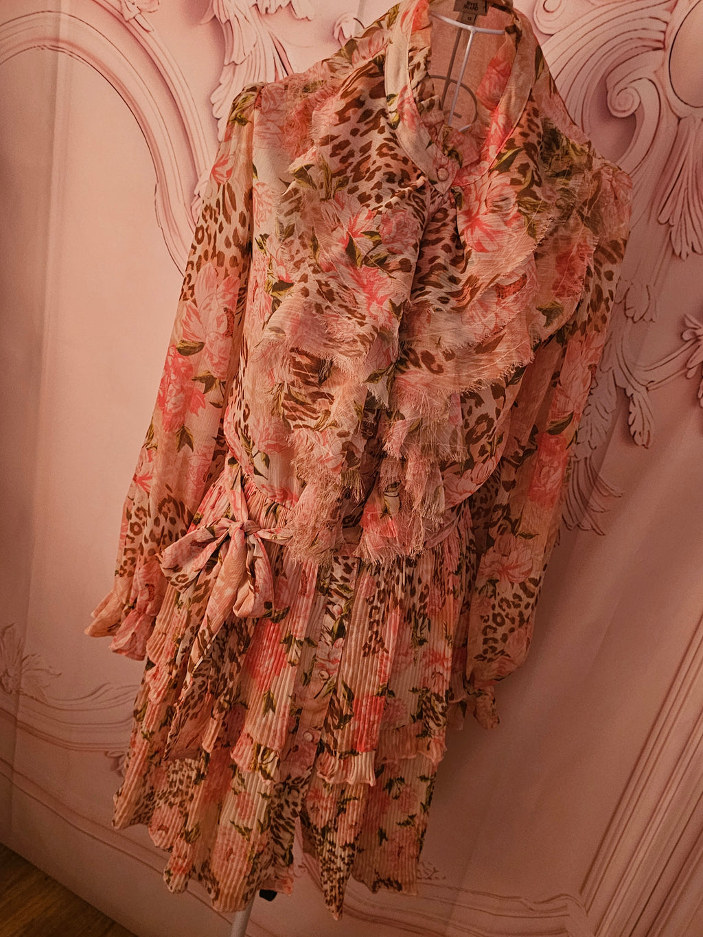 River Island Peach Floral Ra Ra Dress with Detachable Belt — Size 12