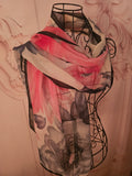 Ladies Pink, Black & White floral Design Silk Blend Neck/Head Scarf
