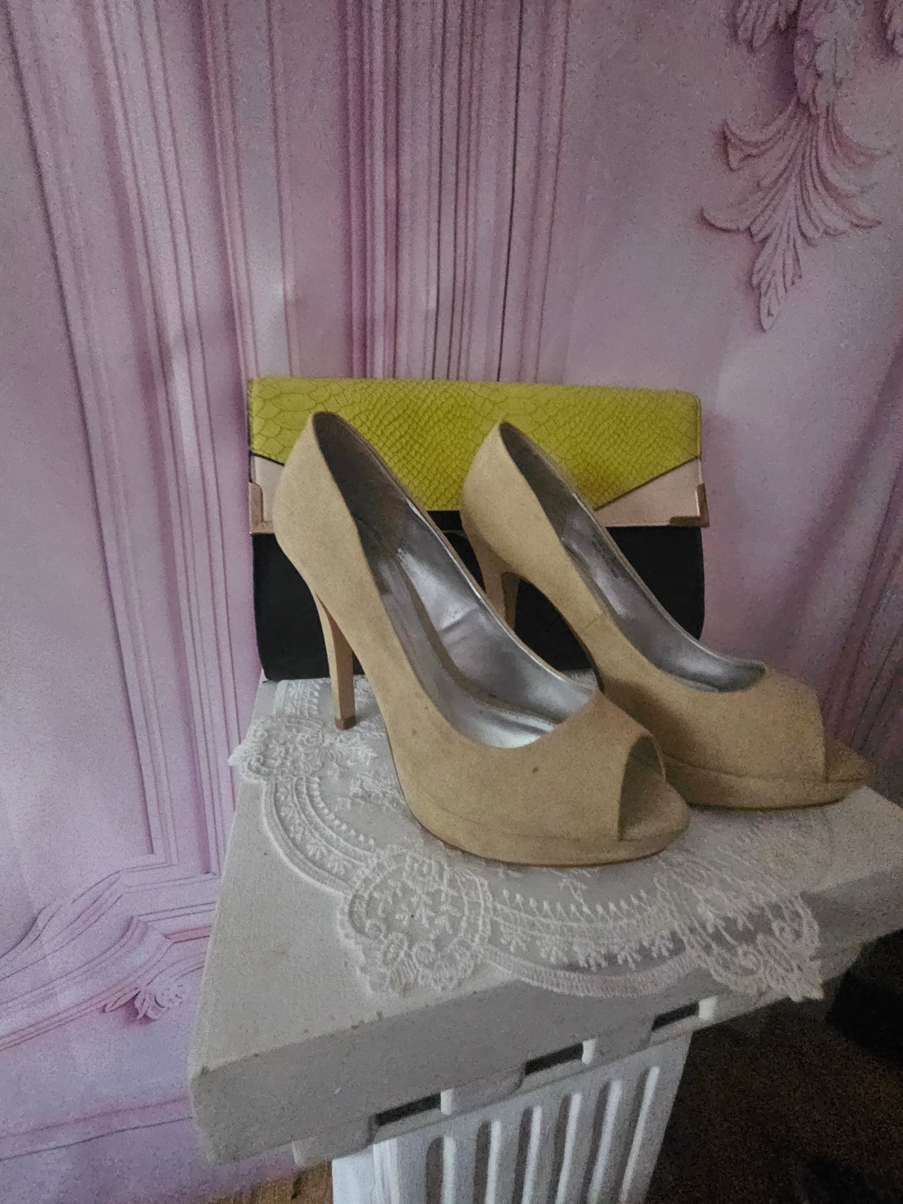 Ladies Next Lime Green Suede Peep Toe Heels