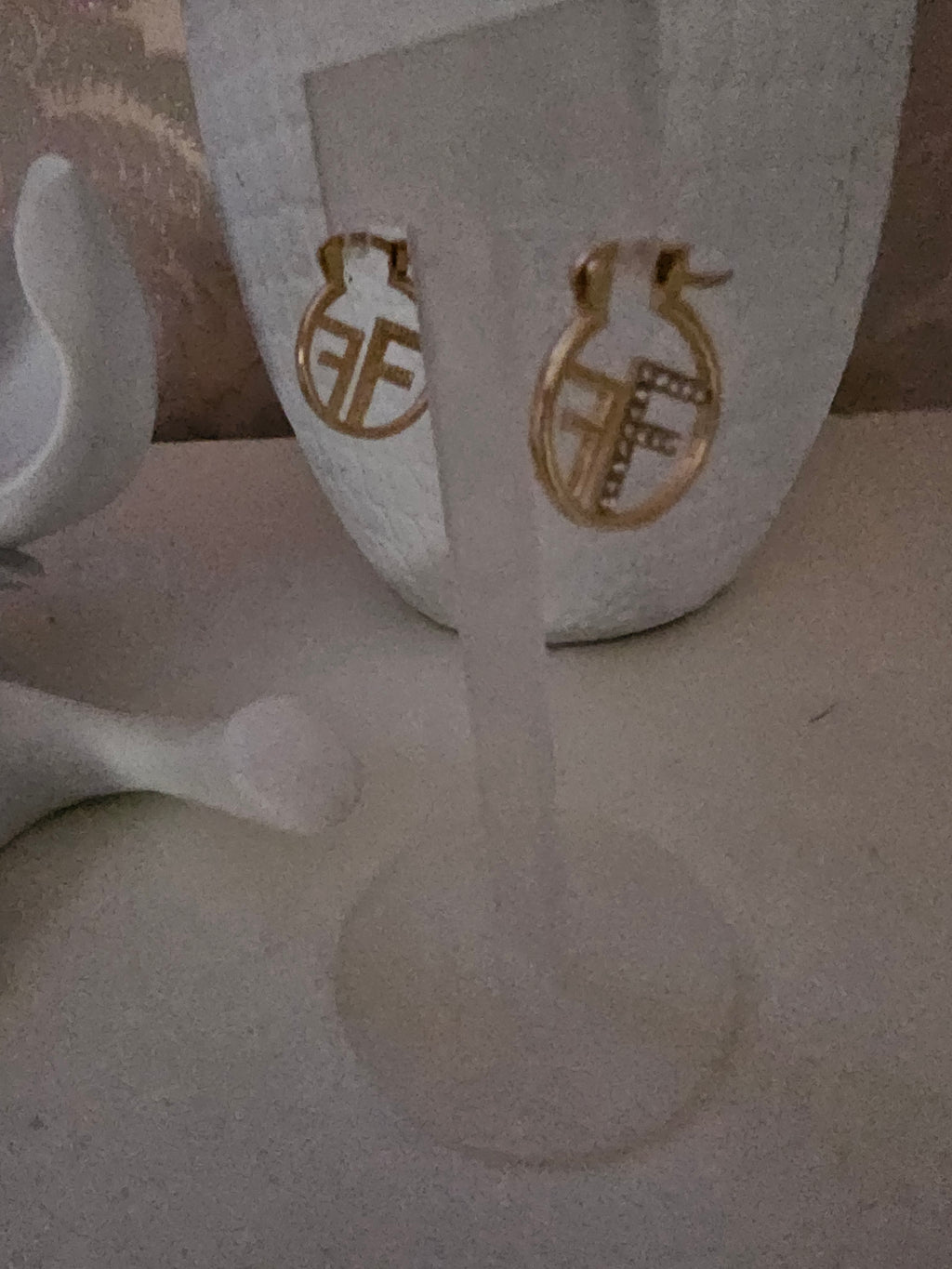 Ladies Gold & Diamonte Fendi Style Design Earrings