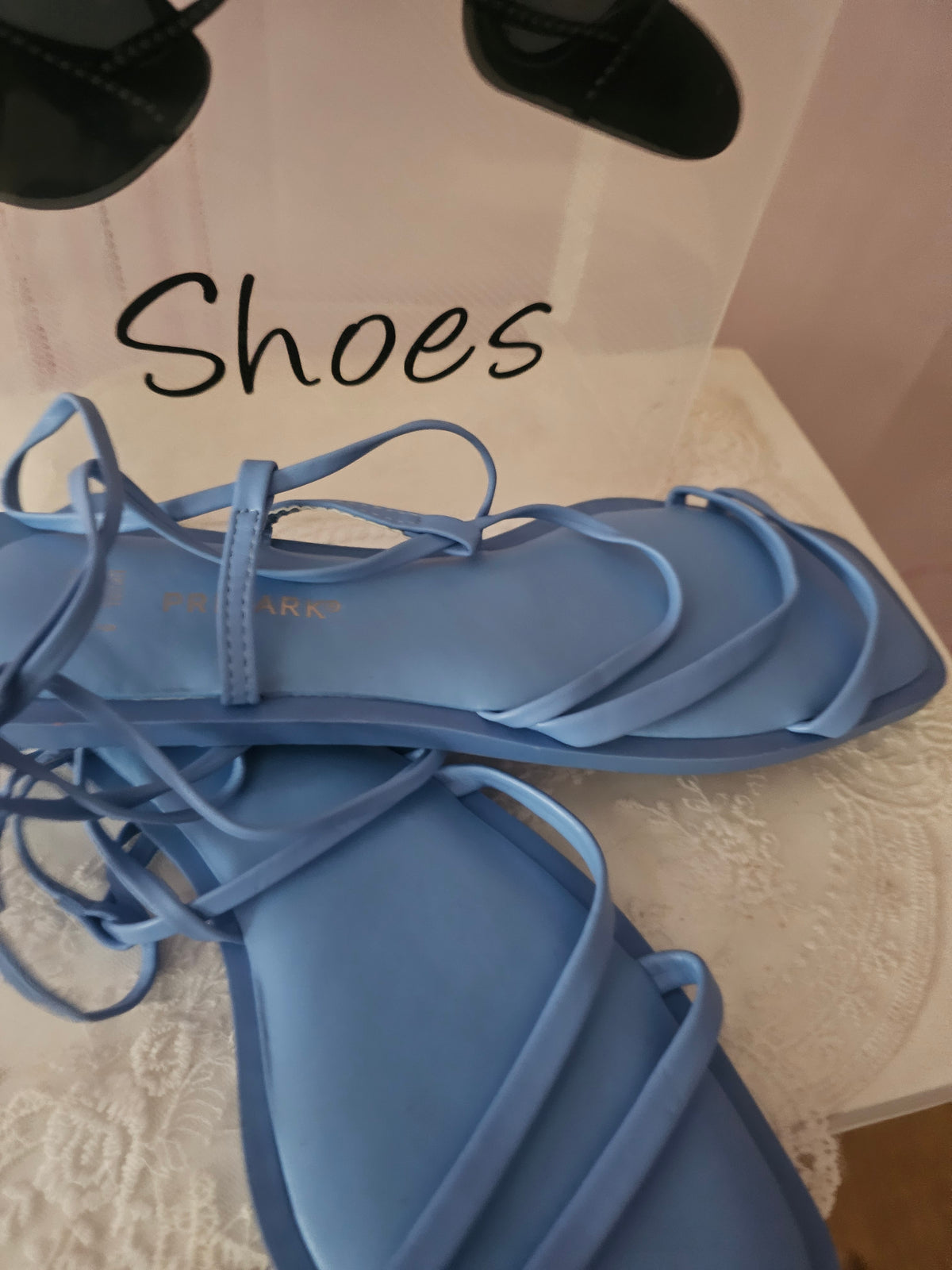 Ladies Blue Wrap around Leg Strappy Flats