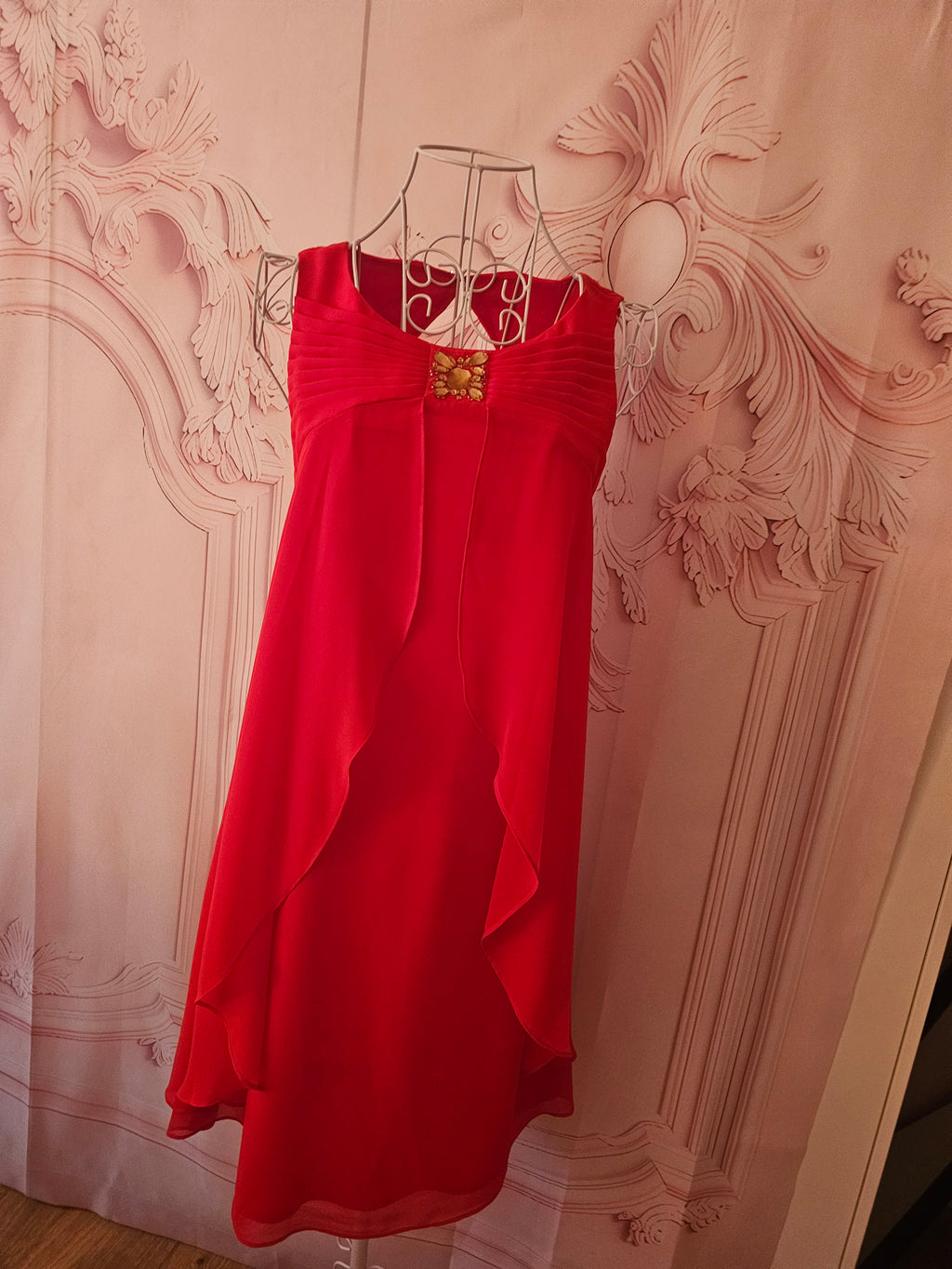 Ladies Red Monsoon Chiffon Evening Dress