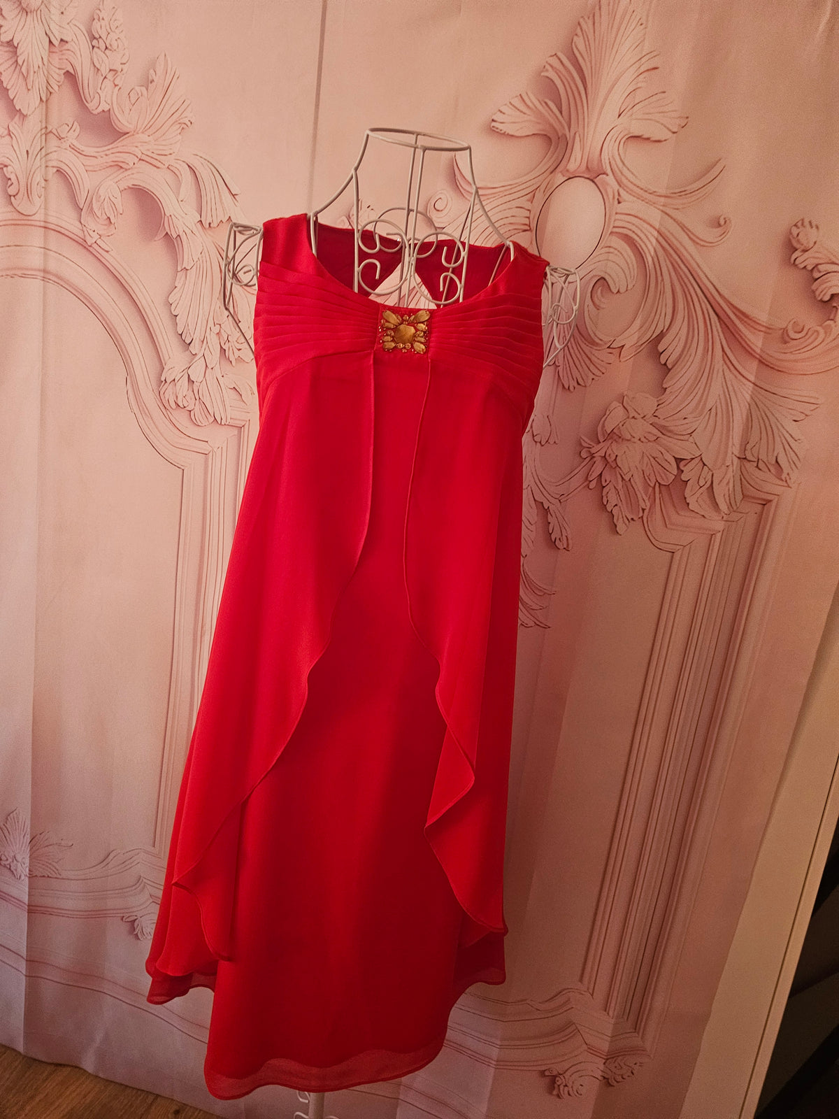 Ladies Red Monsoon Chiffon Evening Dress