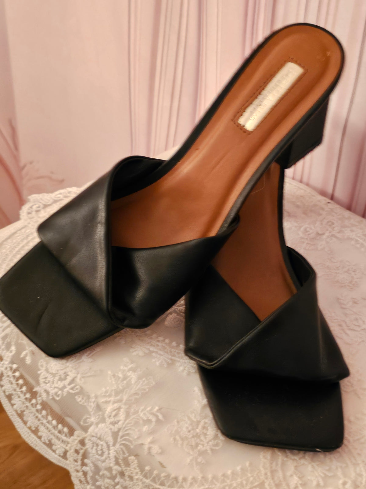 Black Cross Over Backless Heels