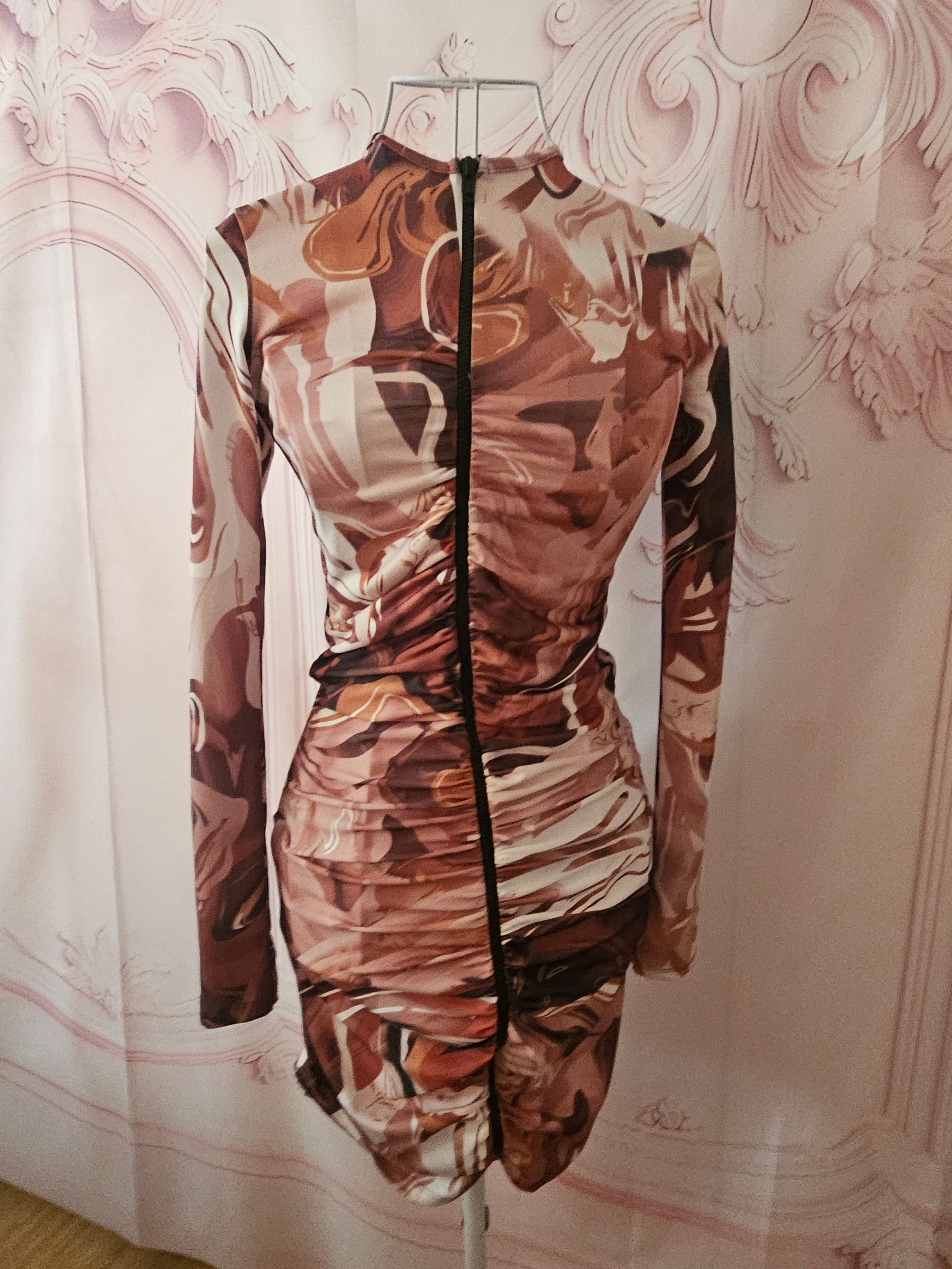 Ladies Pretty Little Thing Cream & Brown Cocktail Dress
