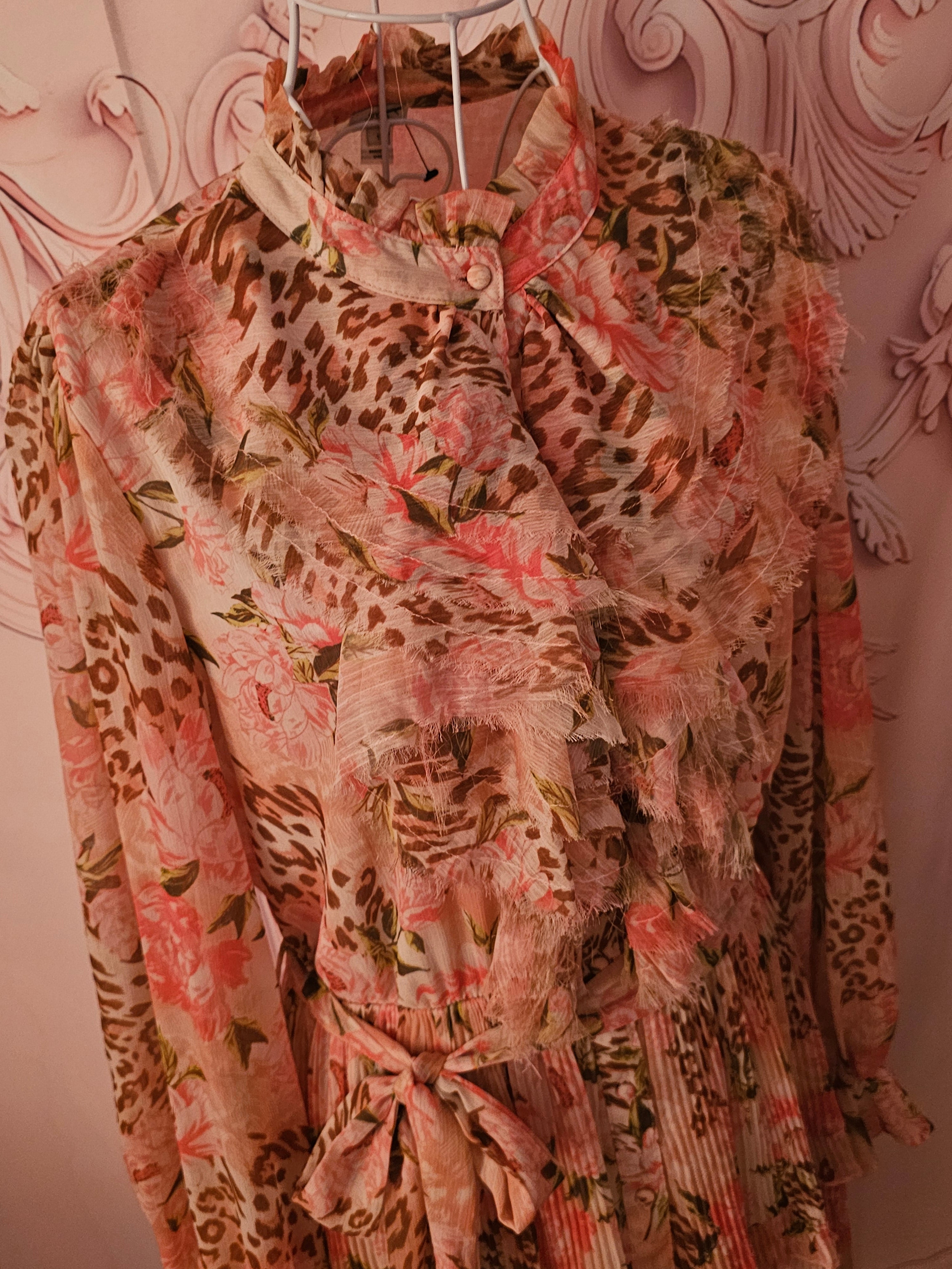 River Island Peach Floral Ra Ra Dress with Detachable Belt — Size 12