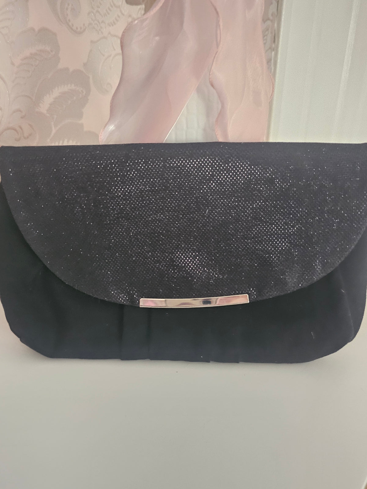 Ladies Black glittered & suede Clutch Bag