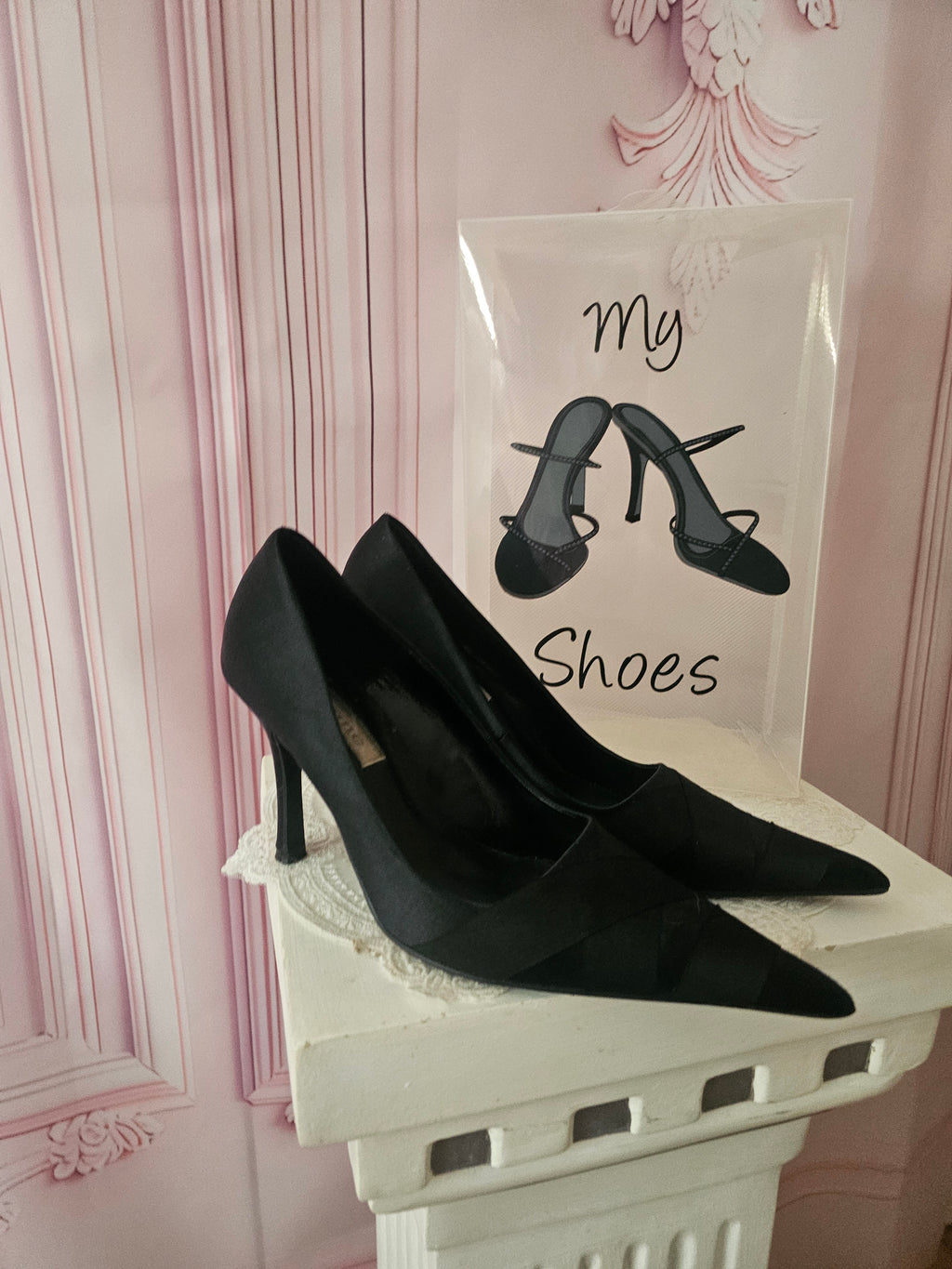 Ladies Black Satin Dune Pointed Toed Heels